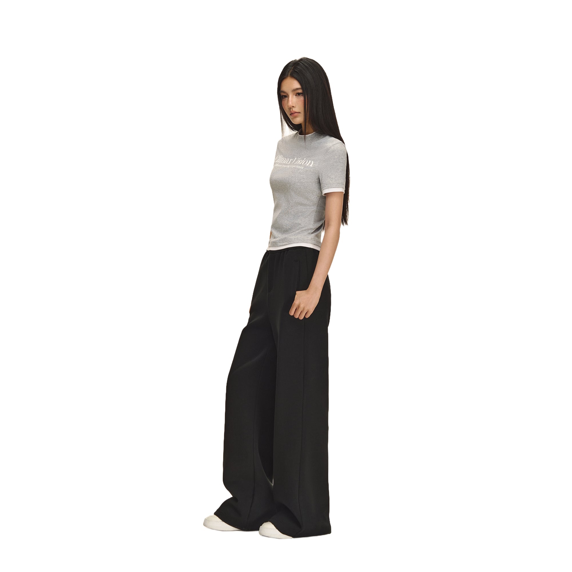 Black Jelly Air Layer Wide-leg Casual Sweatpants