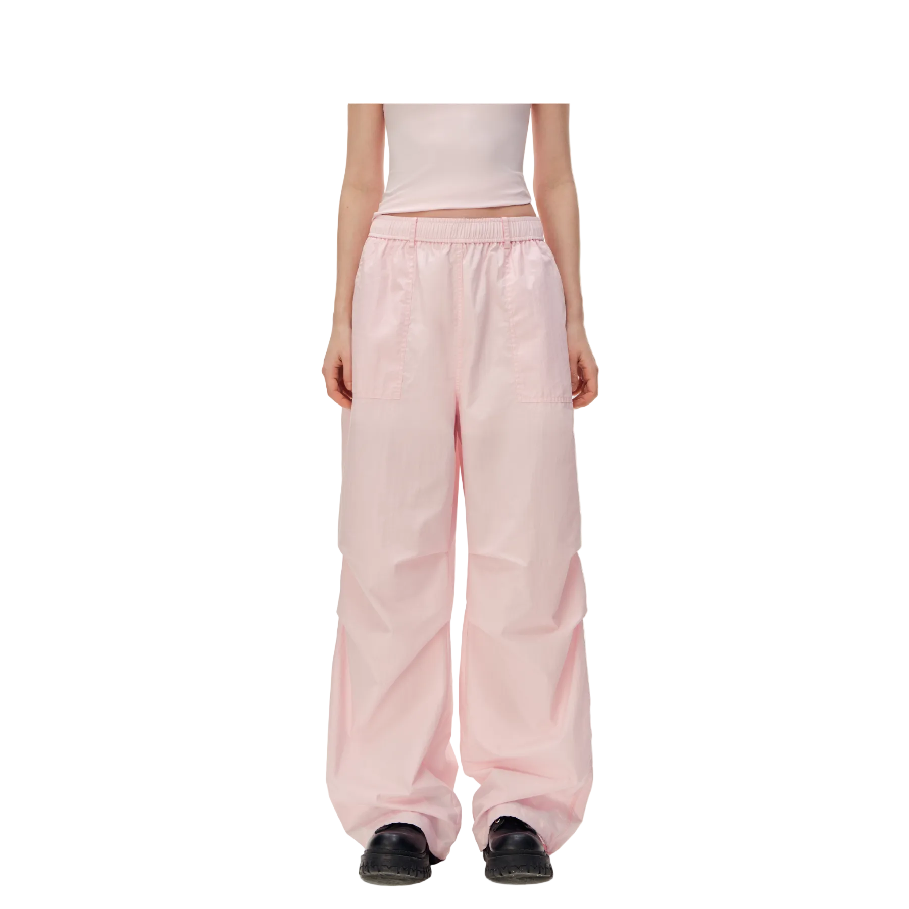 Pink Pleated Straight-leg Paratrooper Pants