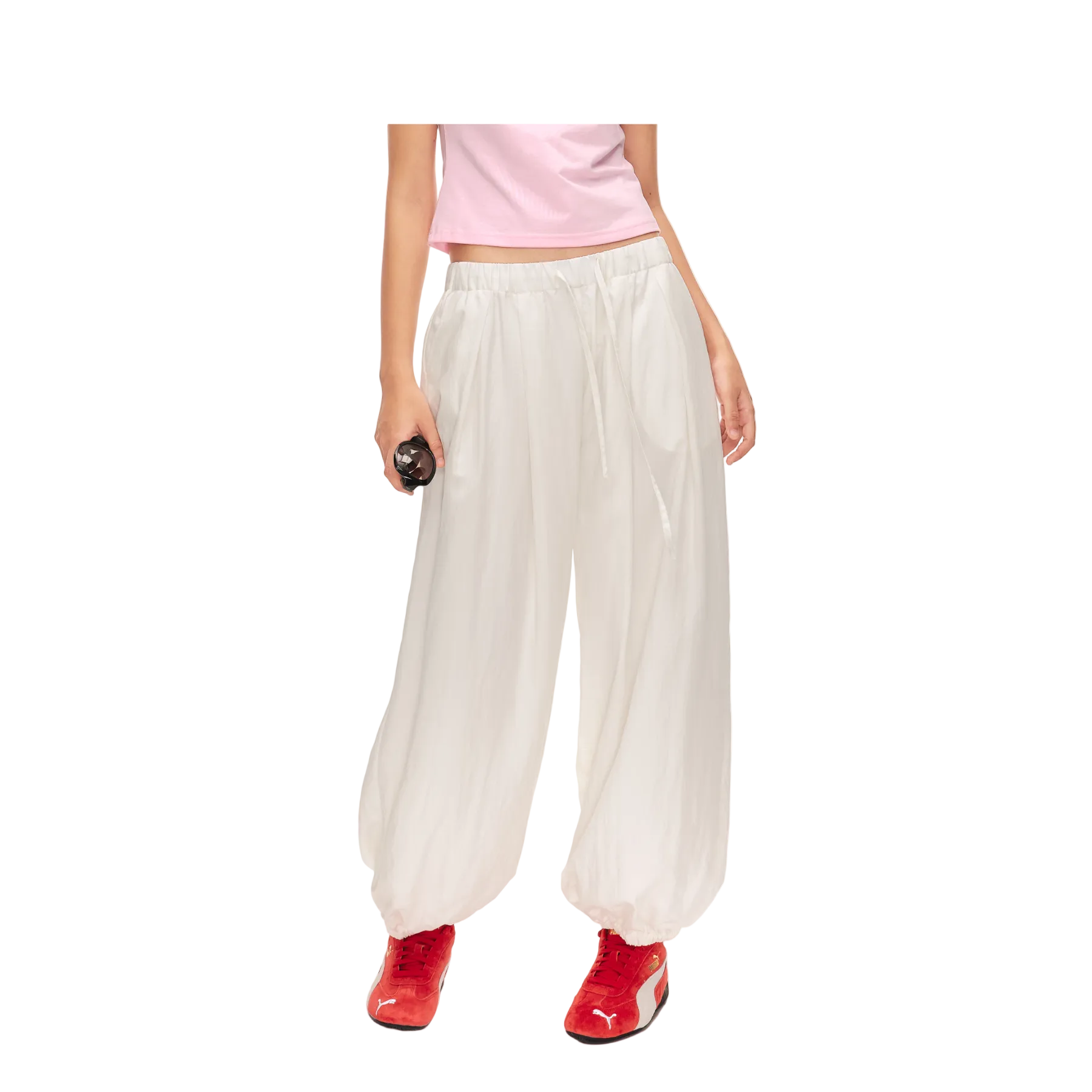 White Lyocell Lightweight Loose-fitting Lantern Pants