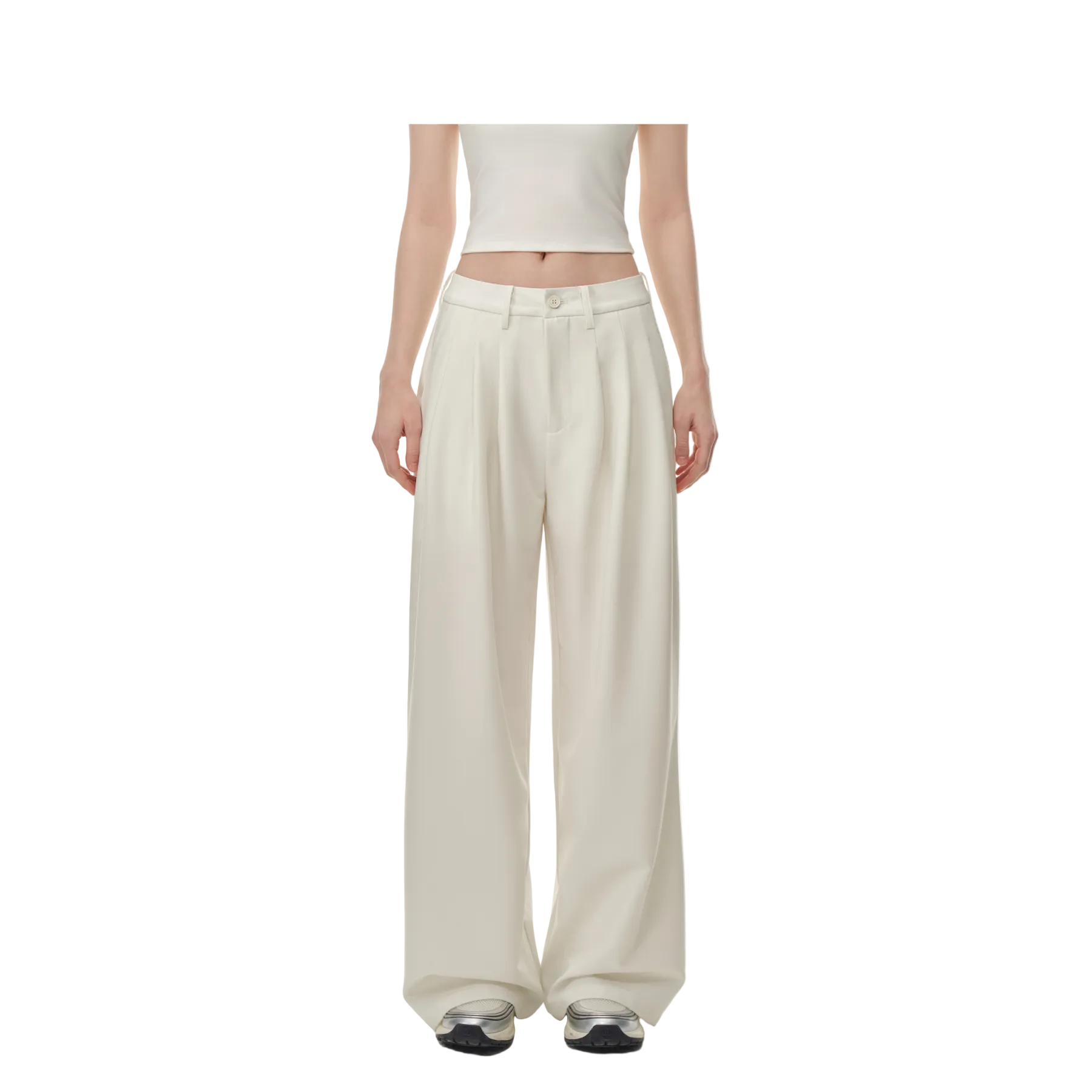 Beige 3D Pleated Straight Leg Suit Trousers
