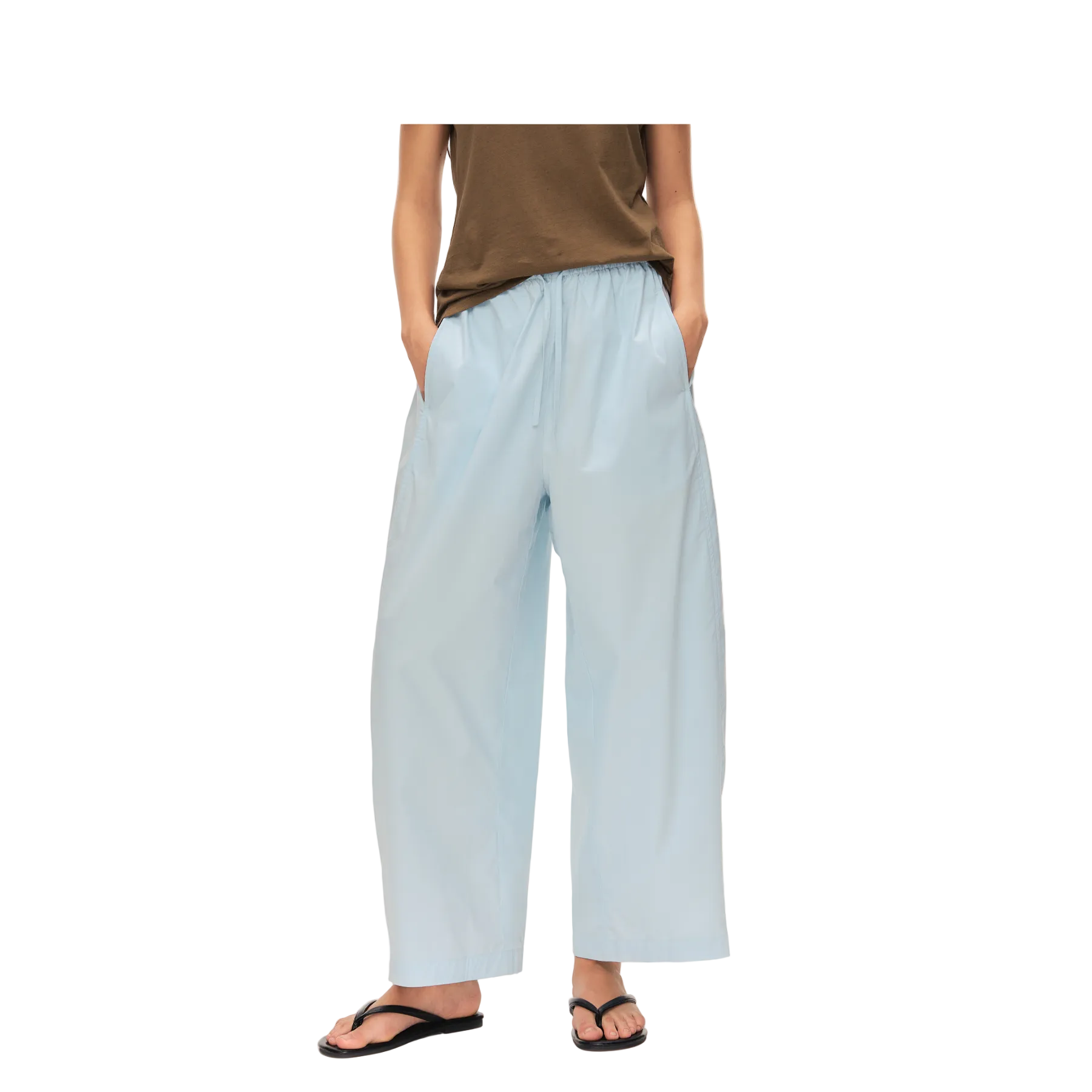 Blue Lightweight Cocoon-Shaped Cropped Balloon Pants