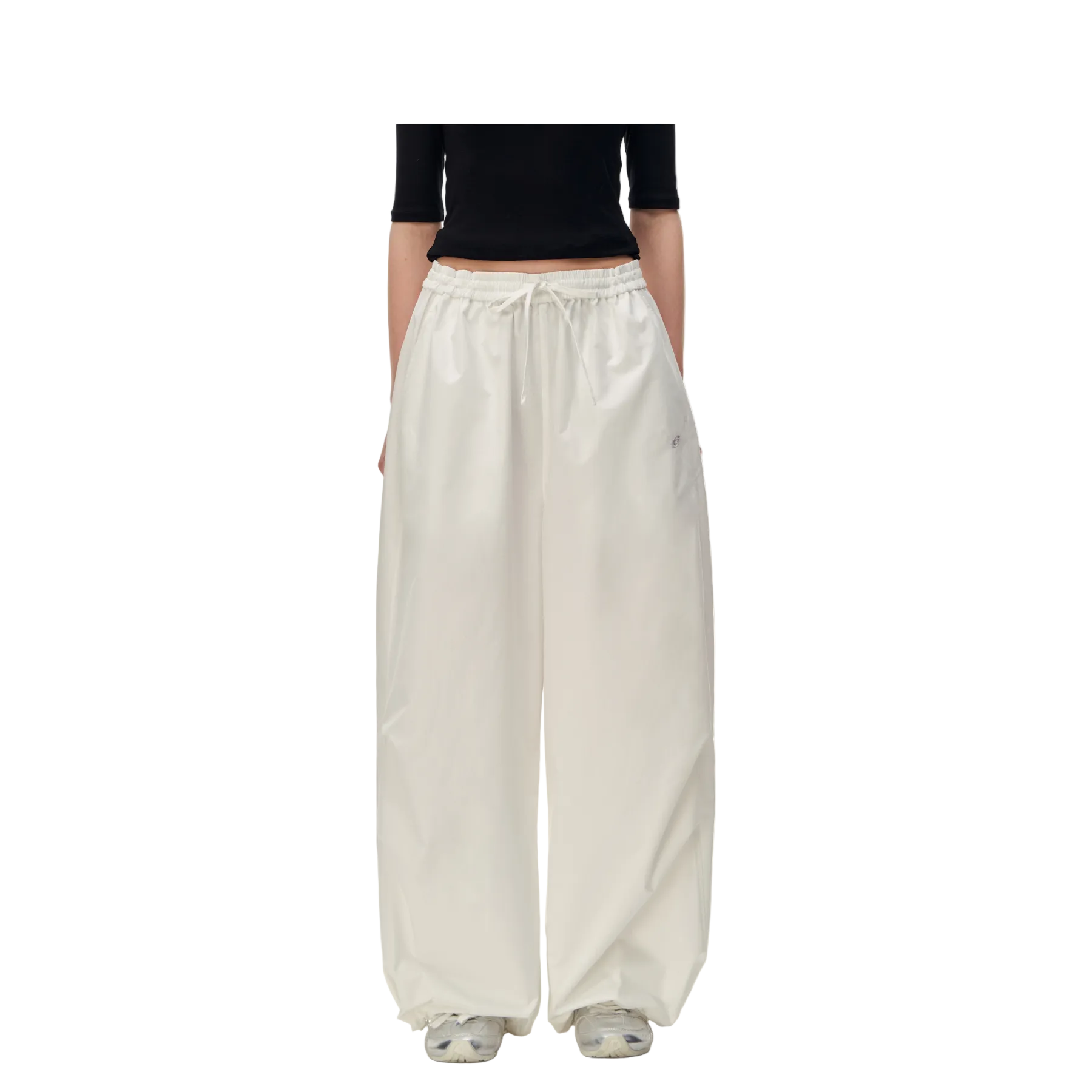 White Lightweight Drawstring Wide-Leg Pants