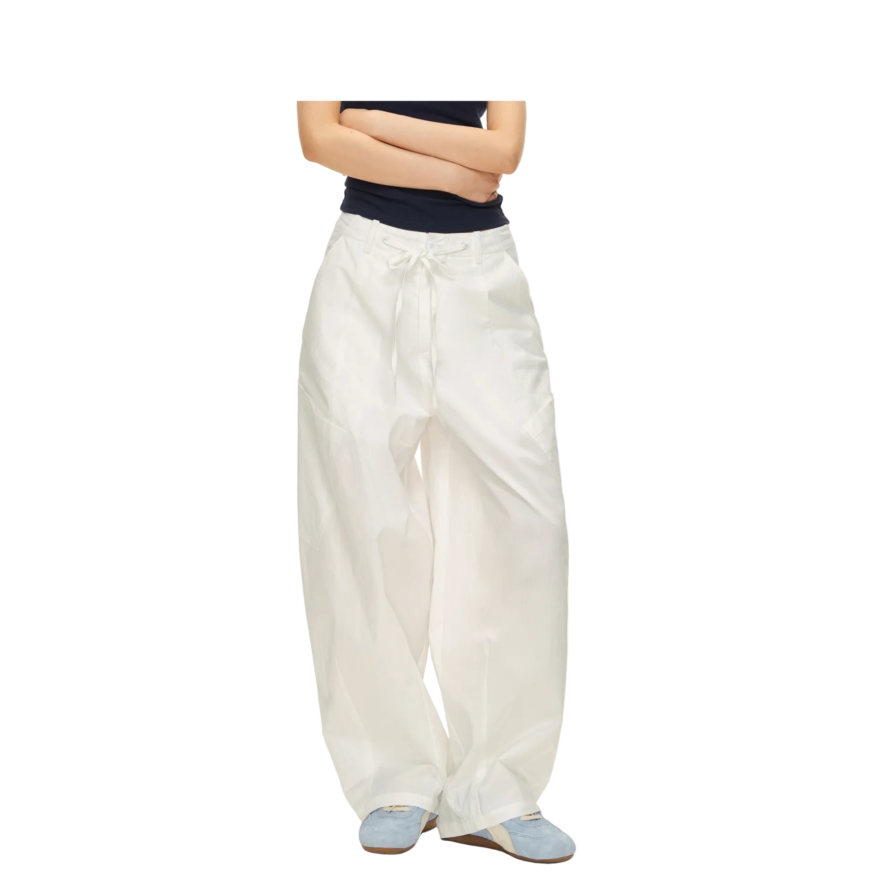 White Wide-Leg Pants with Large Patch Pockets