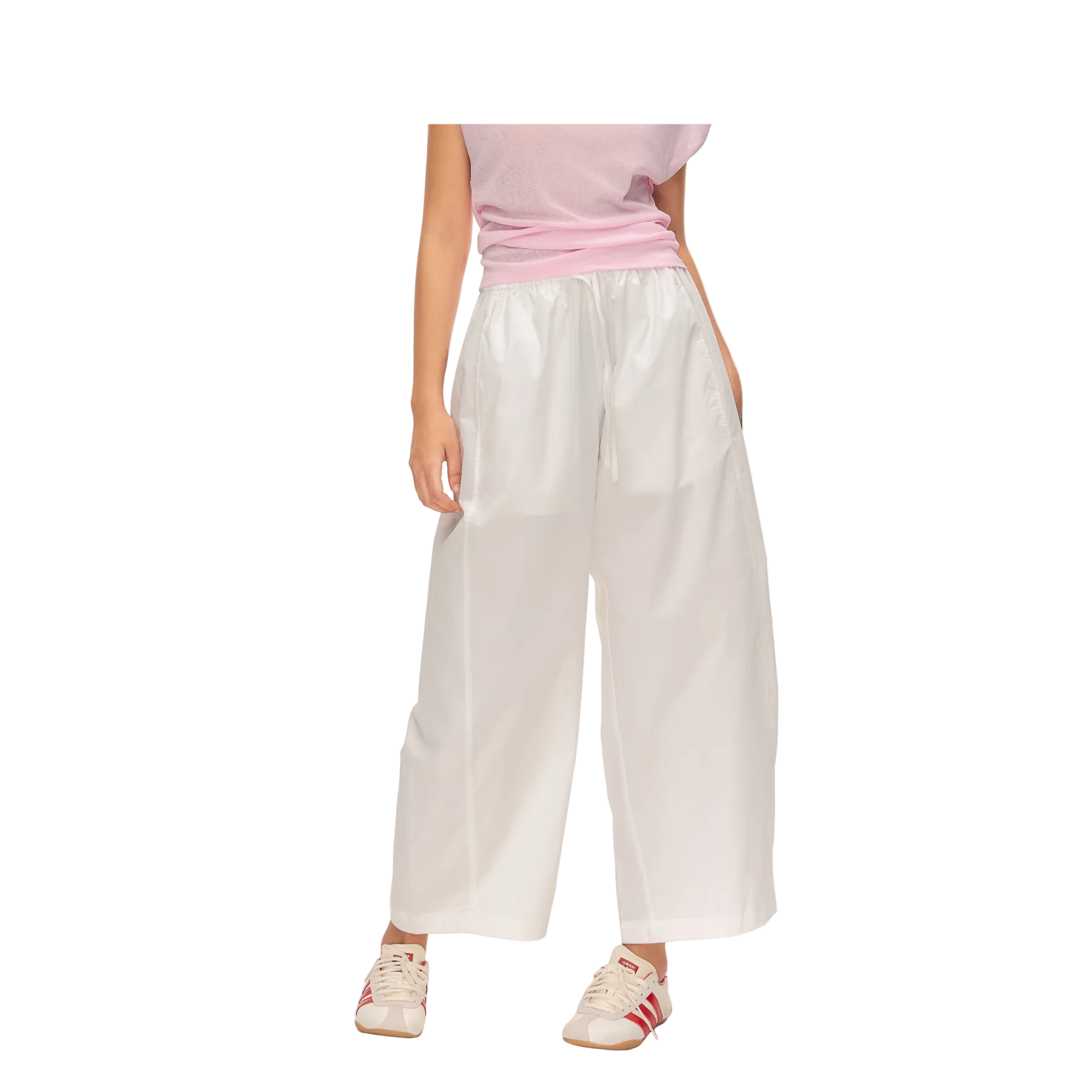 White Lightweight Cocoon-Shaped Cropped Balloon Pants