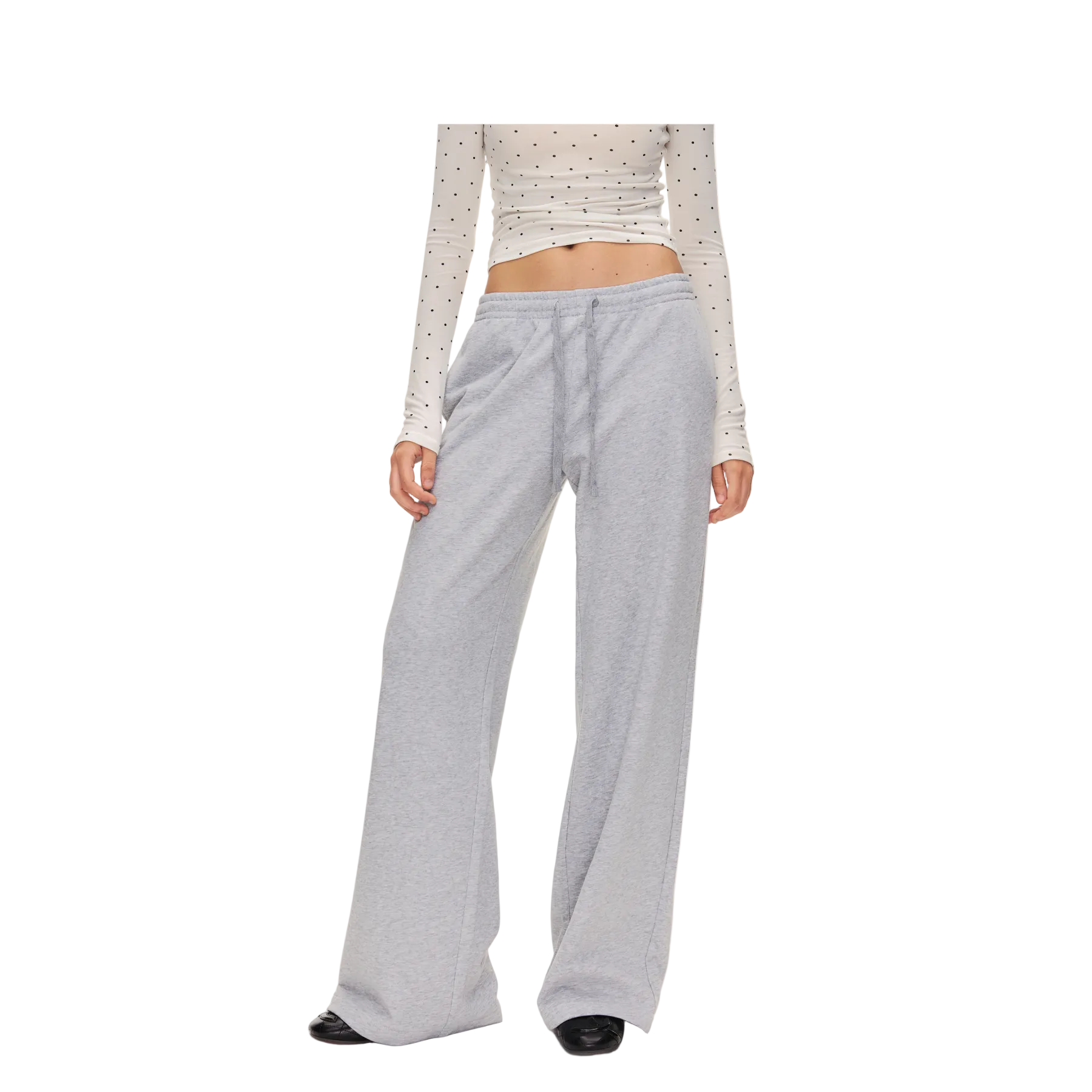 Grey Low-Rise Drawstring Straight-Leg Sweatpants