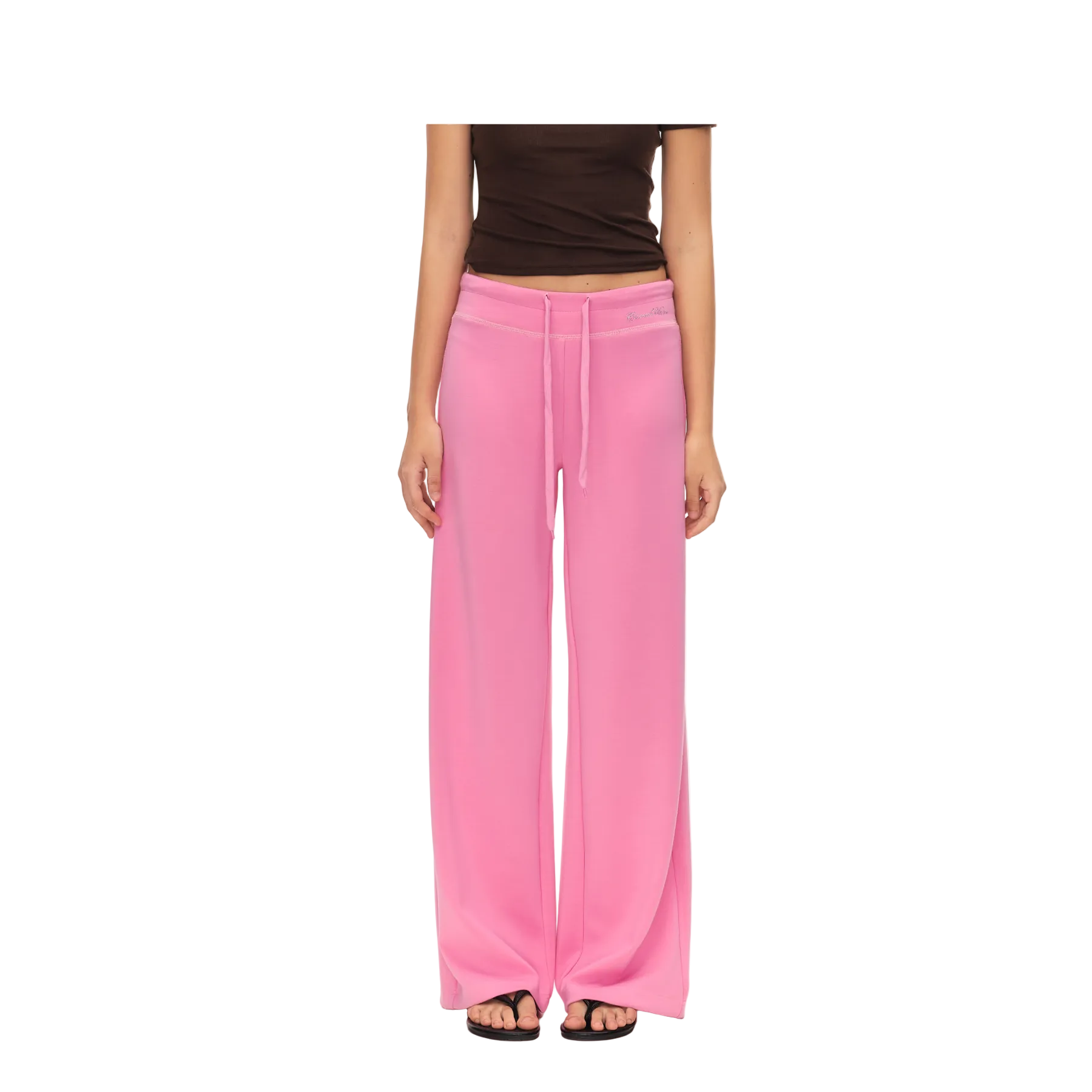Rose Pink Airy Wide Waist Straight Leg Trousers