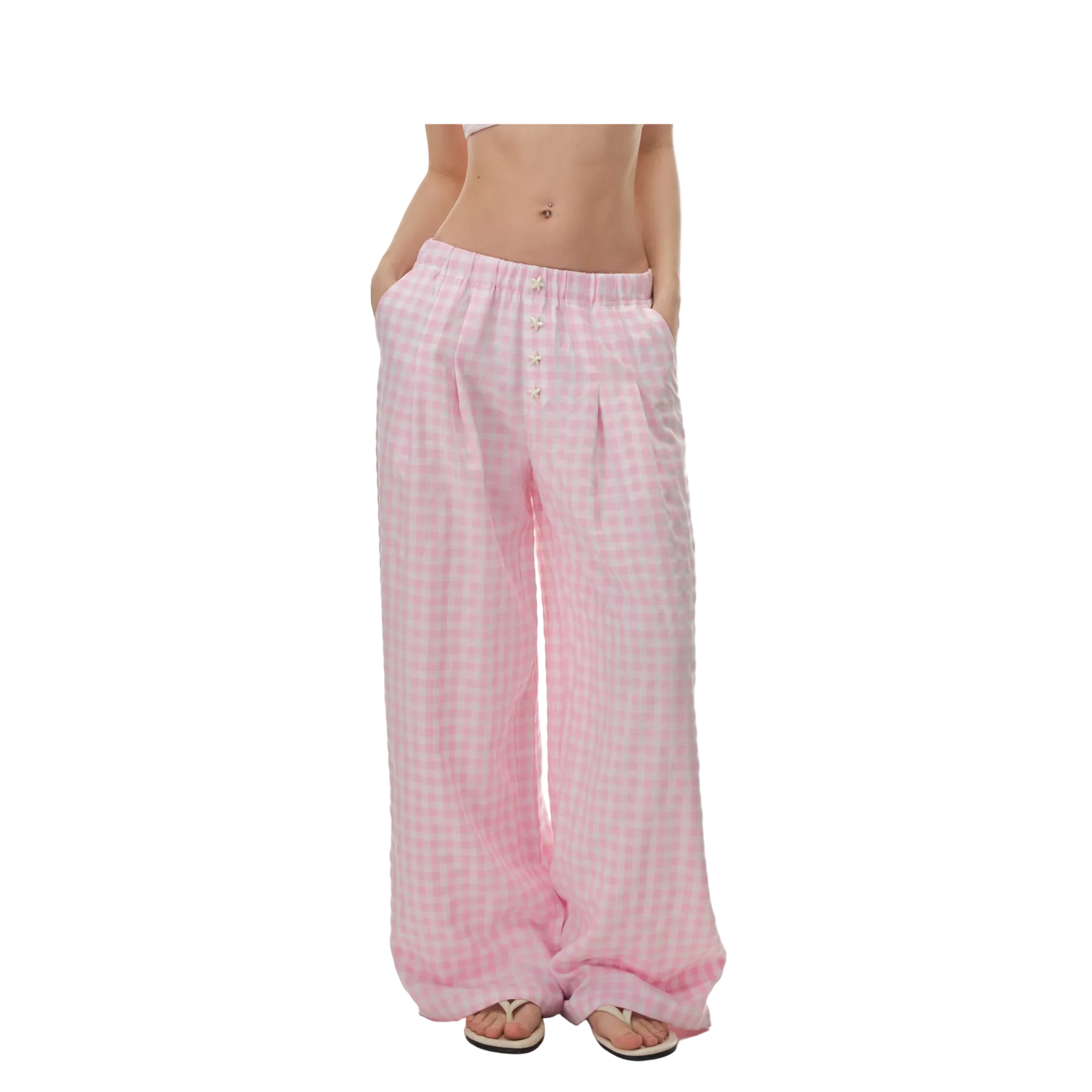 Pink Starfish Button Plaid Pants