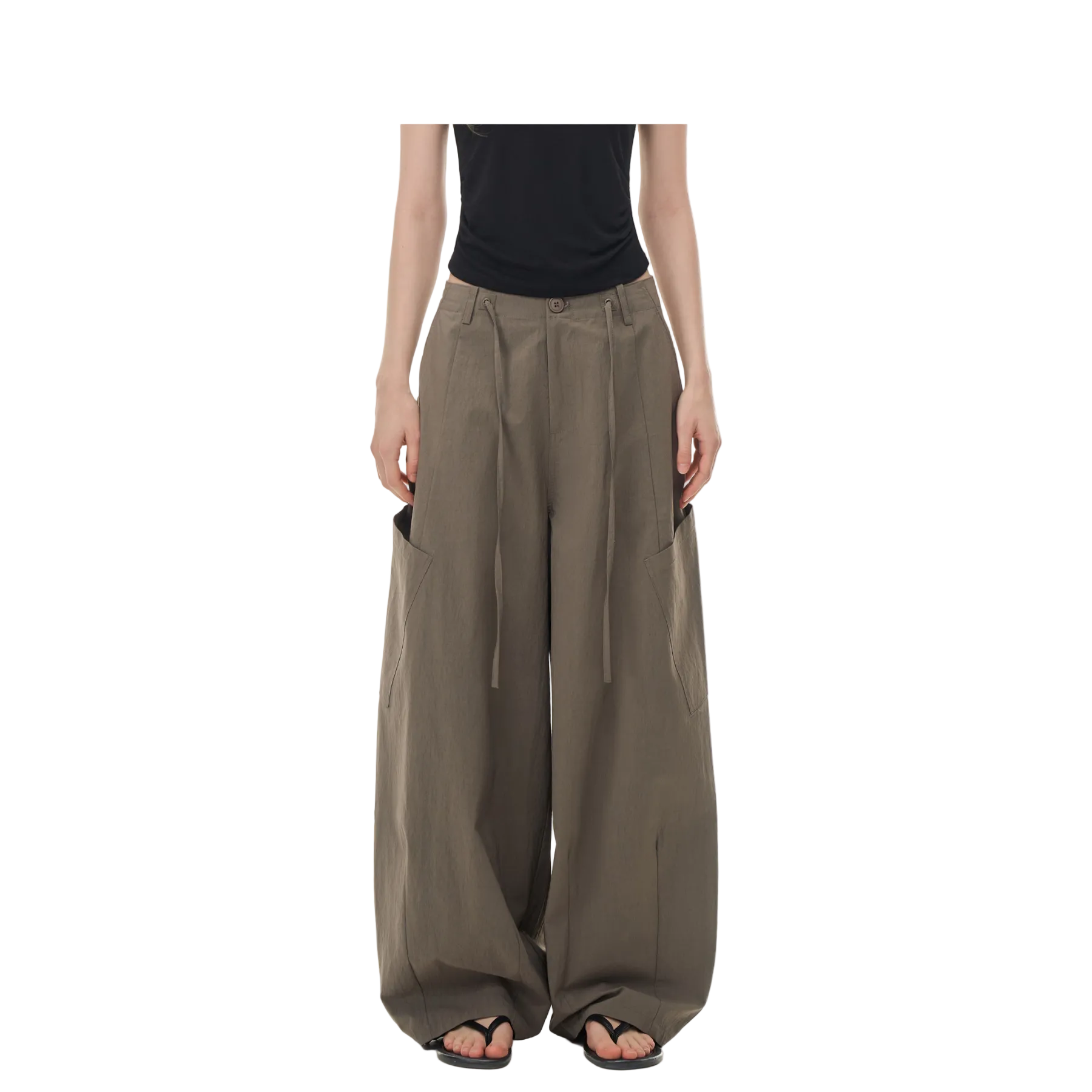 Grey Wide-Leg Pants with Large Patch Pockets