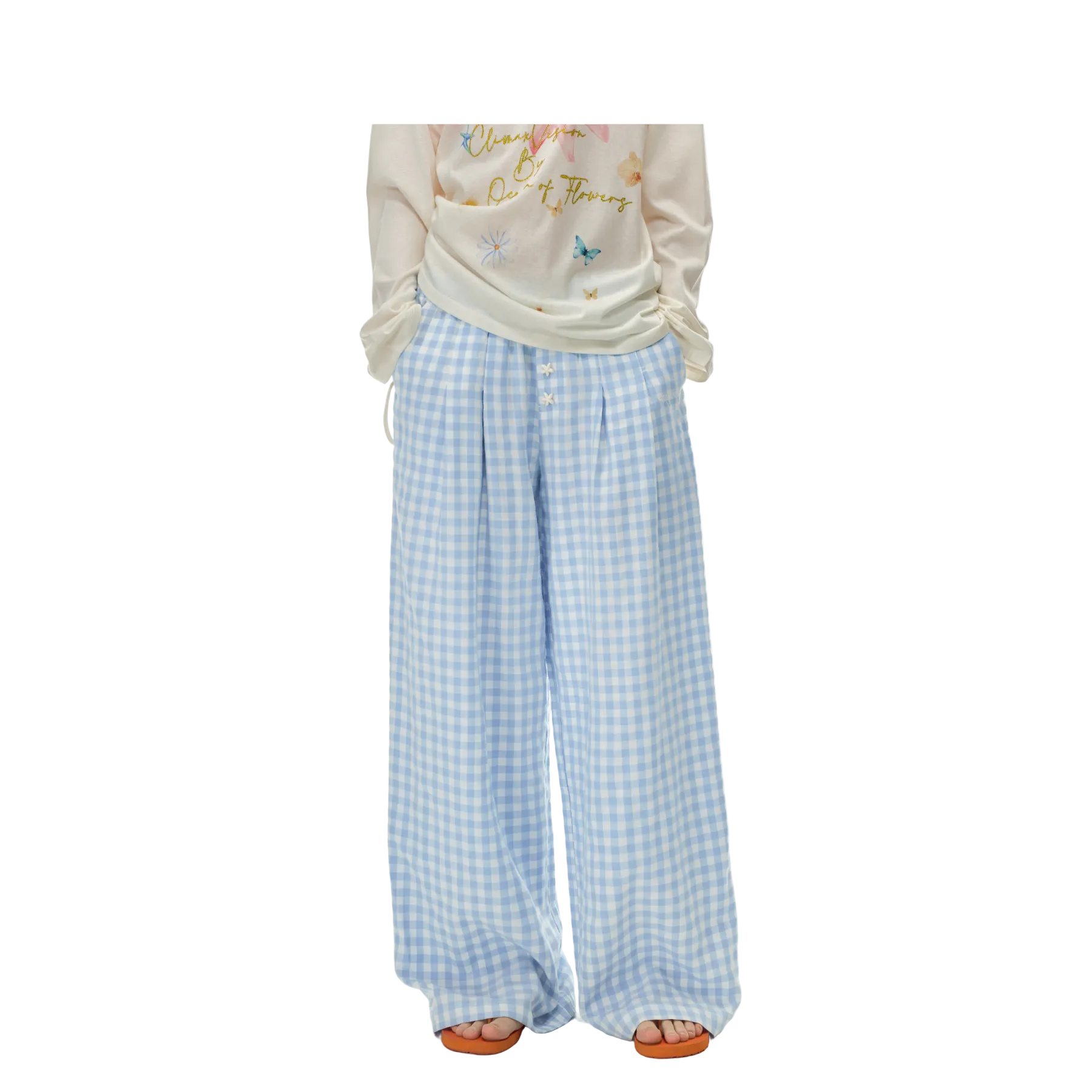 Blue Starfish Button Plaid Pants