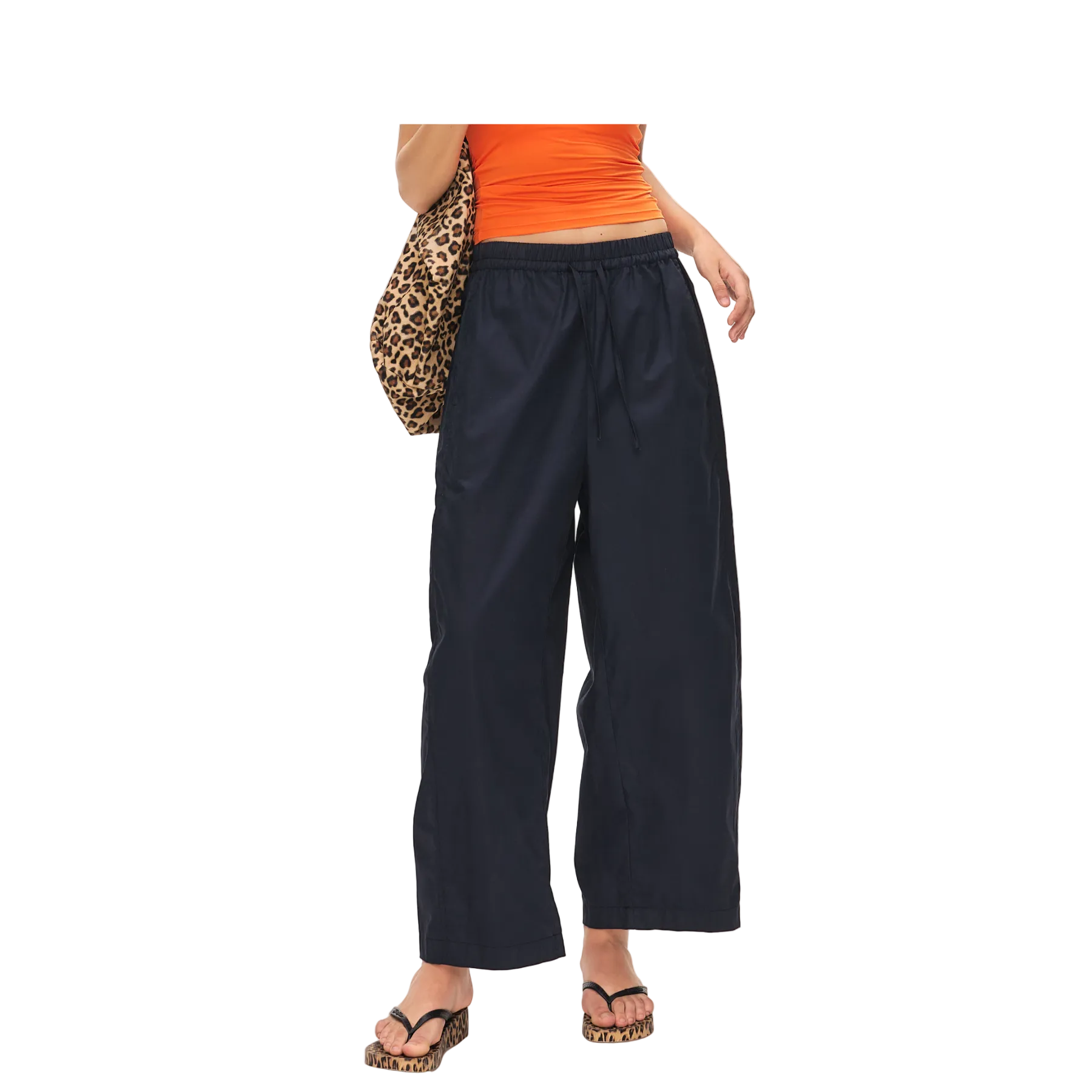 Navy Lightweight Cocoon-Shaped Cropped Pants