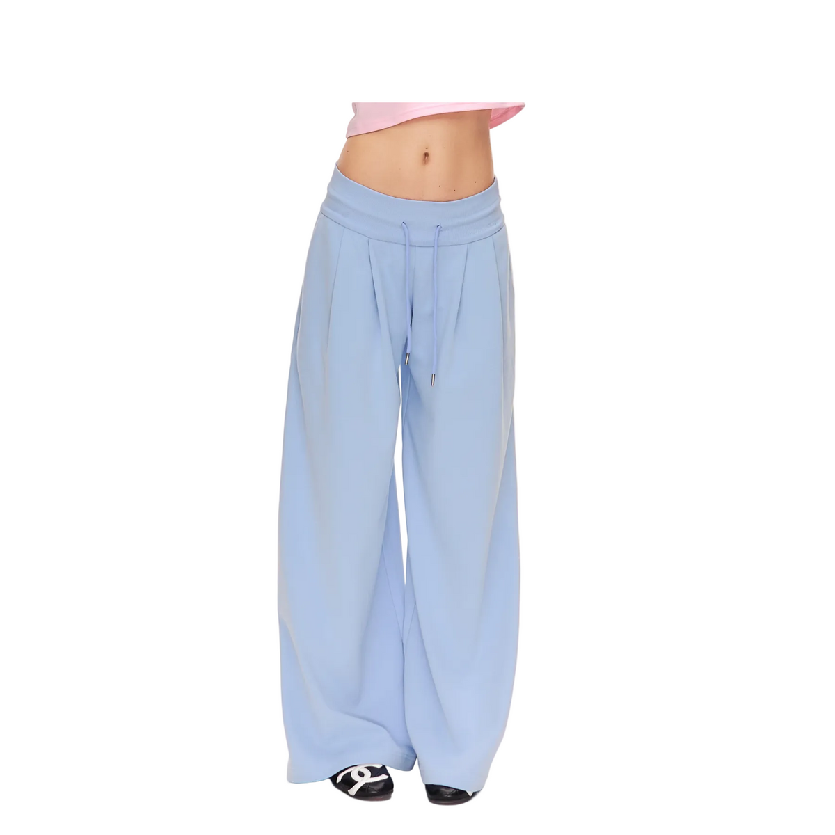 Blue Low-Rise Drawstring Wide-Leg Sweatpants