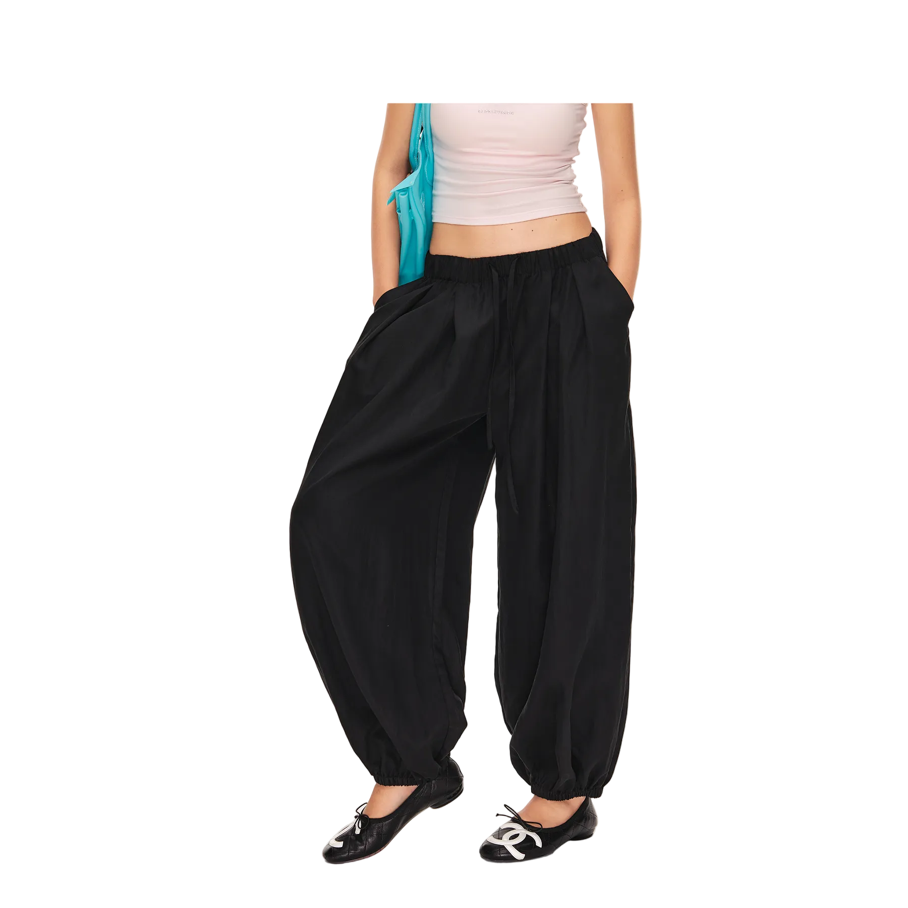 Black Lyocell Lightweight Loose-fitting Lantern Pants