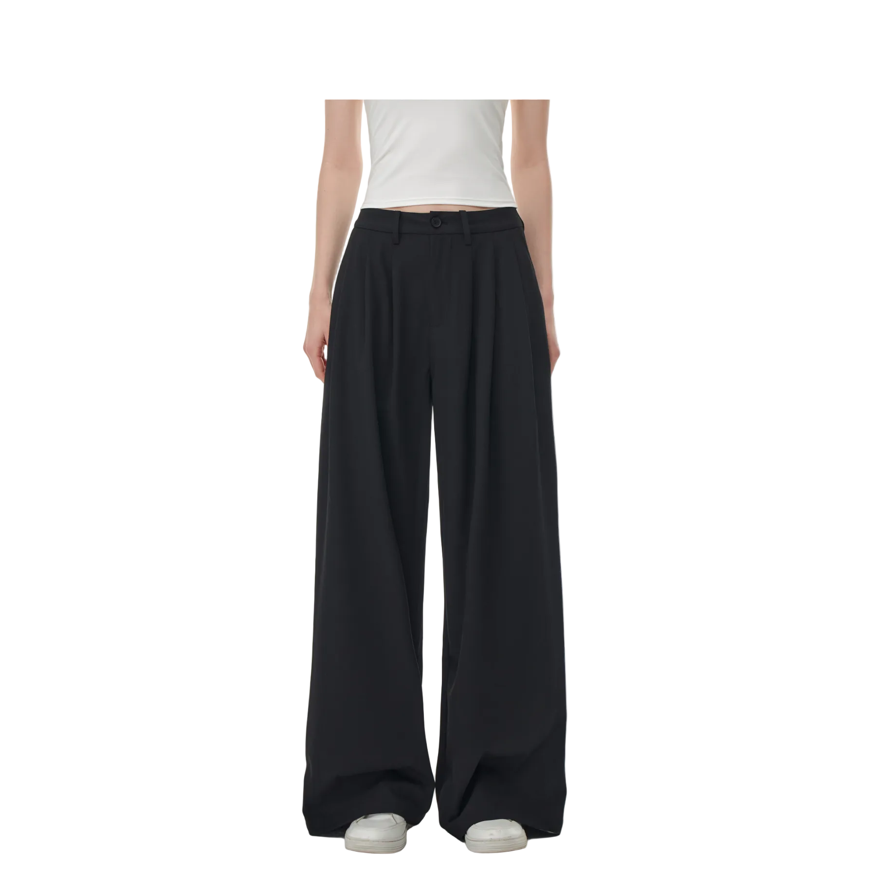 Black 3D Cut Pleated Straight Leg Suit Trousers