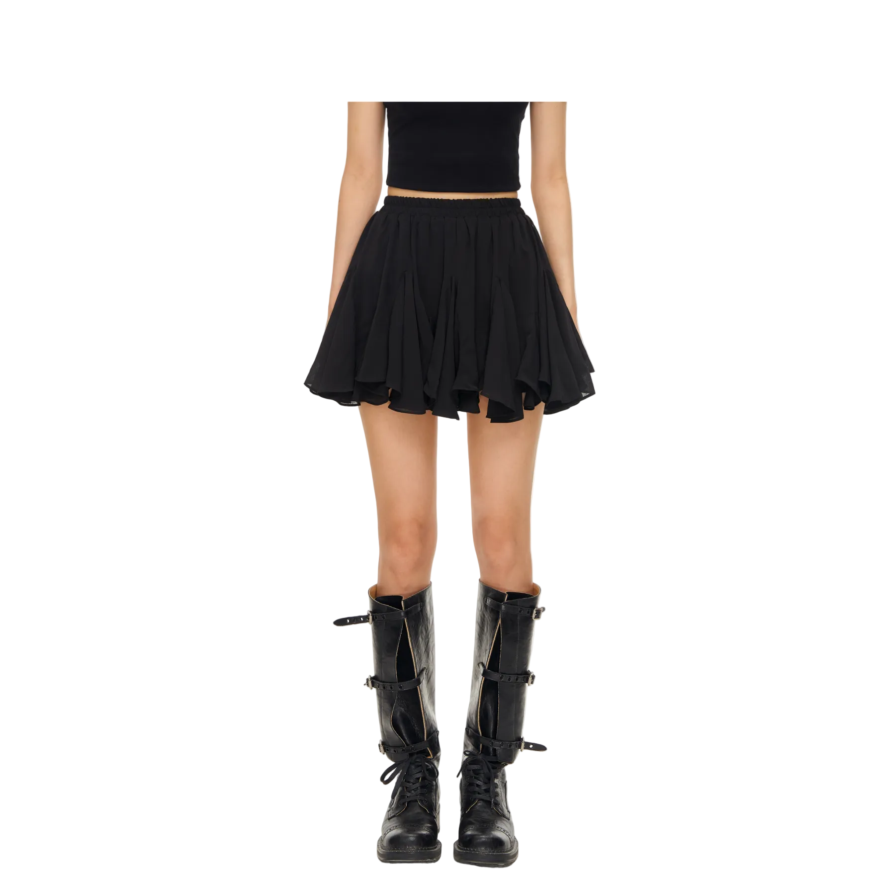 Black Irregular Ruffle Skirt