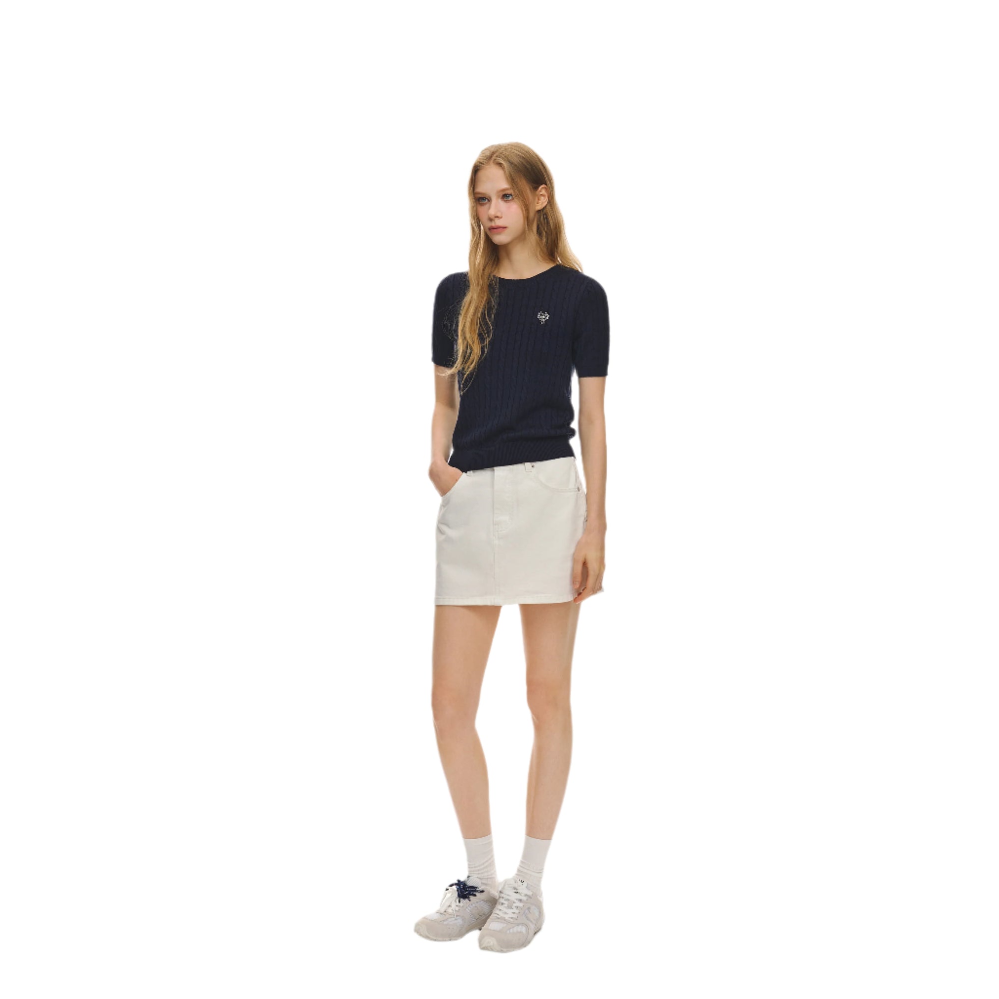 Navy Knitted Crew Neck Short Sleeves