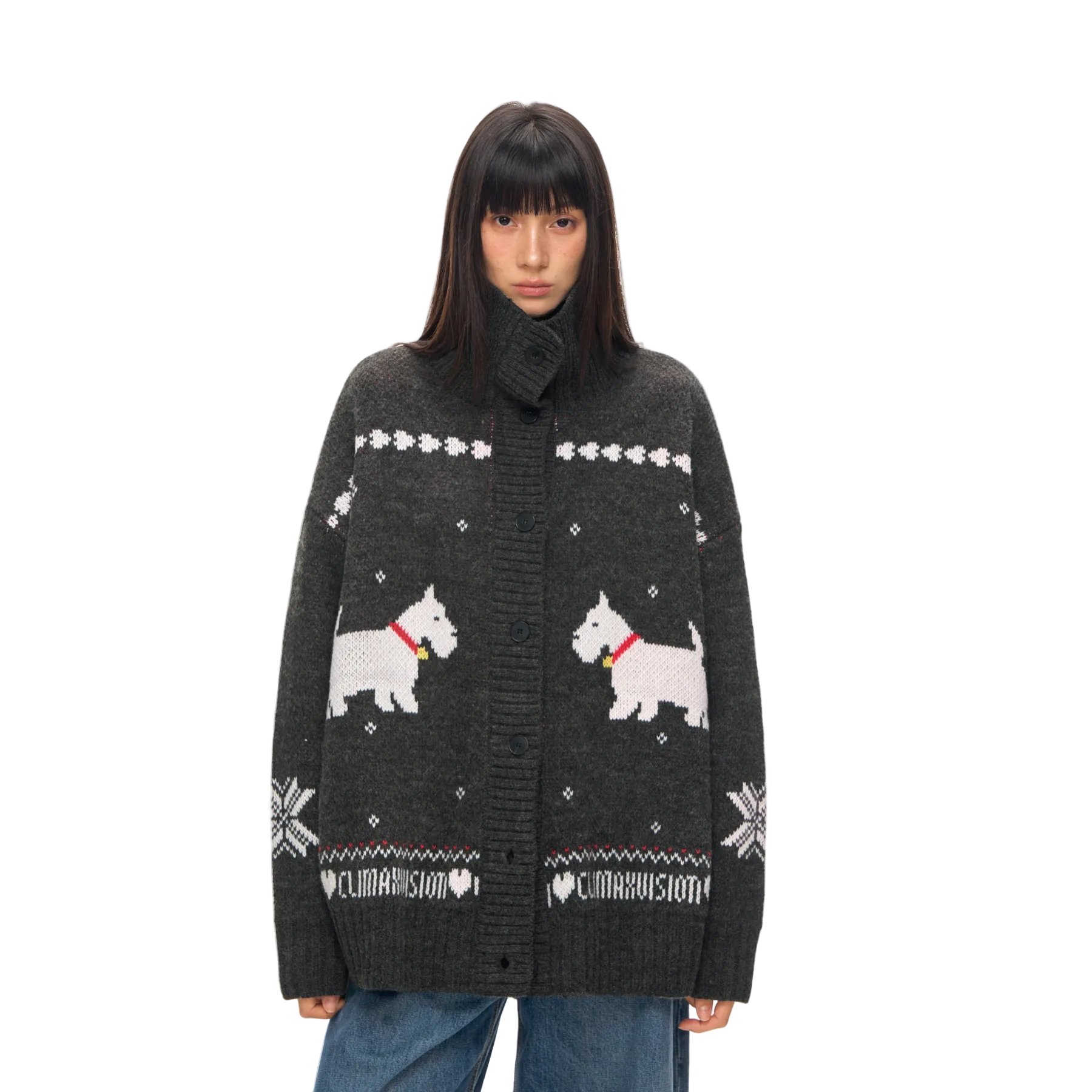 Grey West Highland Dog Fair Isle Collar Cardigan