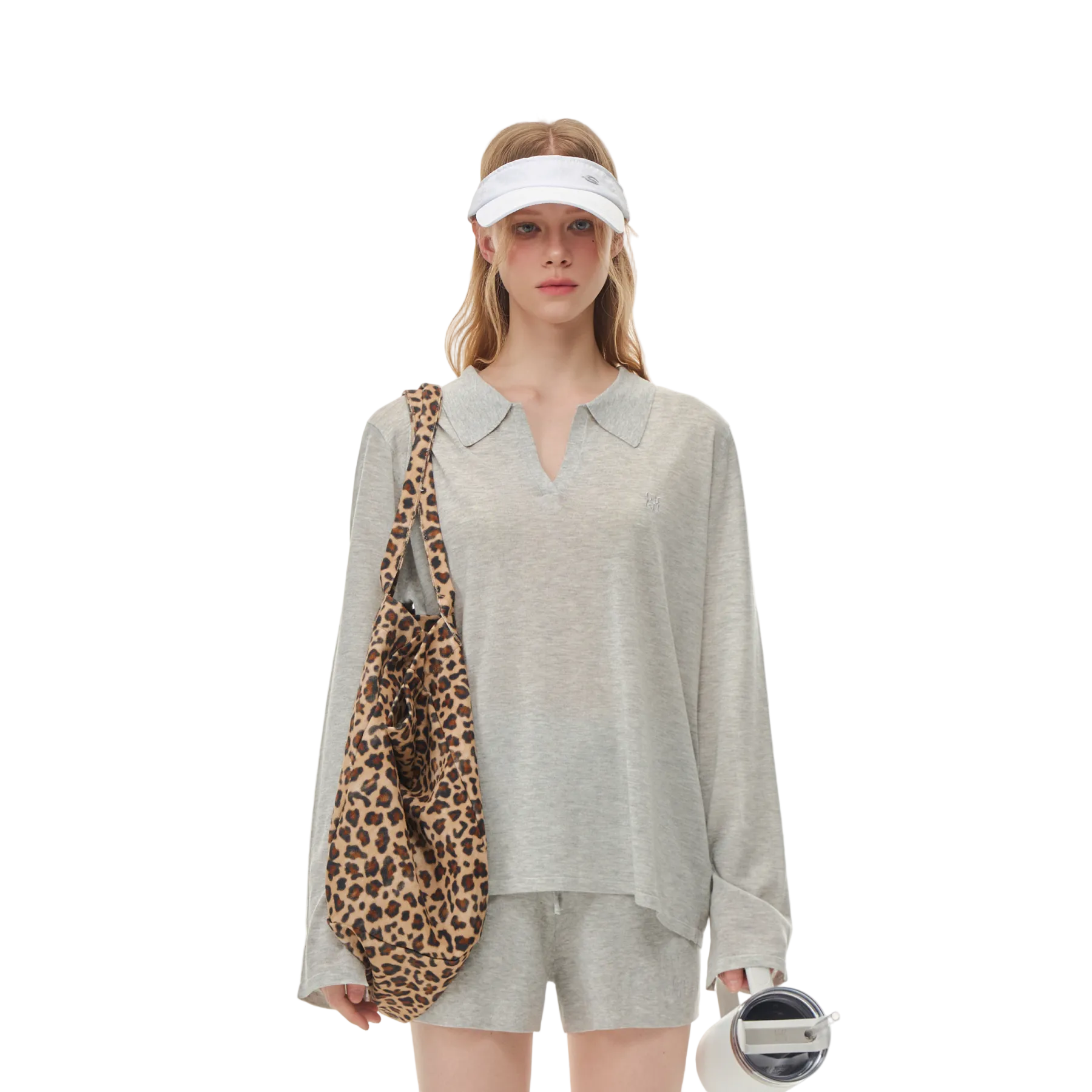 Grey Tencel Linen Cool Polo Long Sleeve