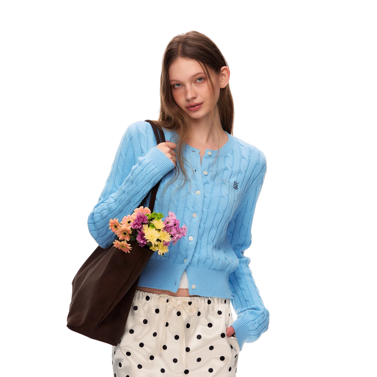 Blue 3D Cable Knit Linen Cardigan