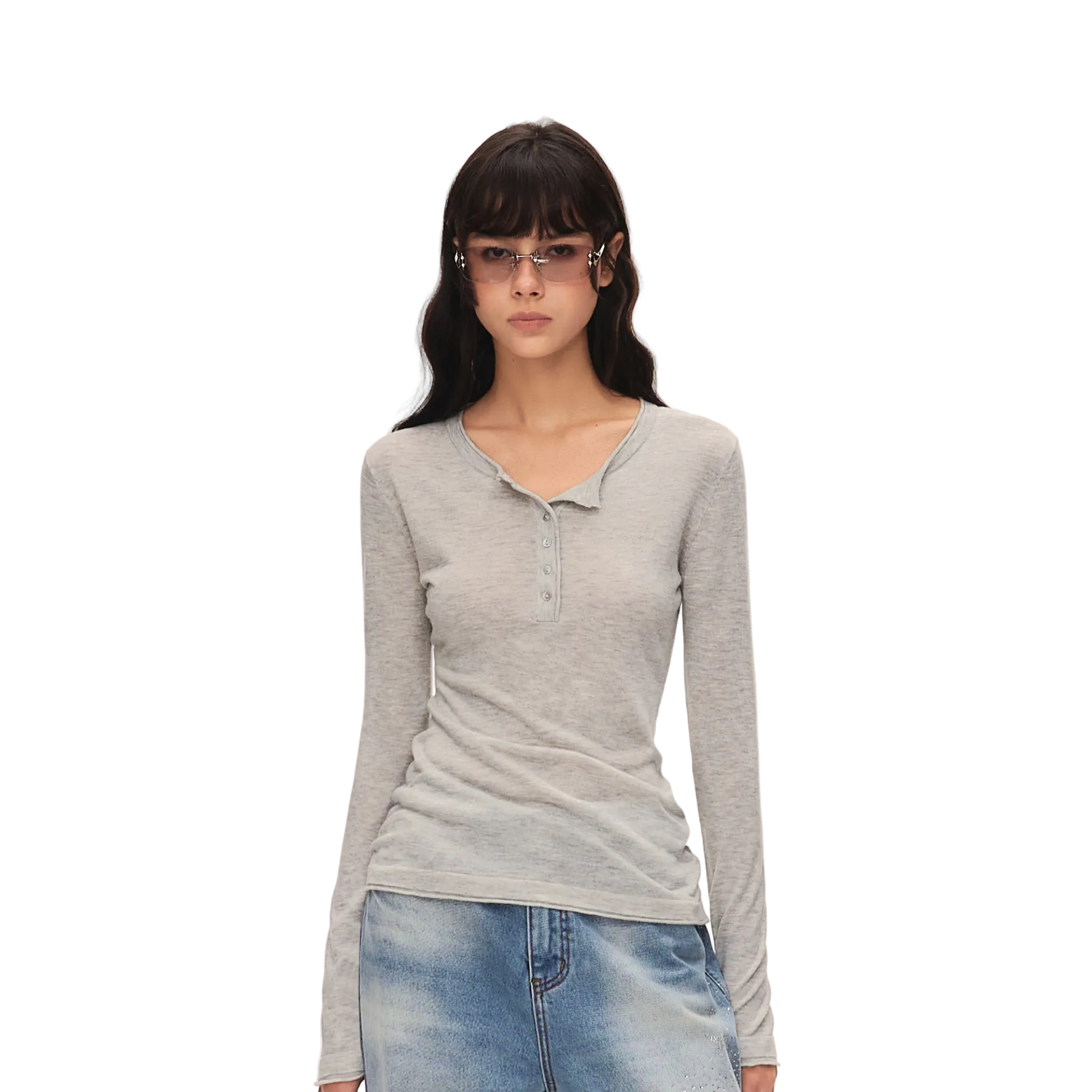 Grey Rolled-Edge Tencel Linen Knit Sweater