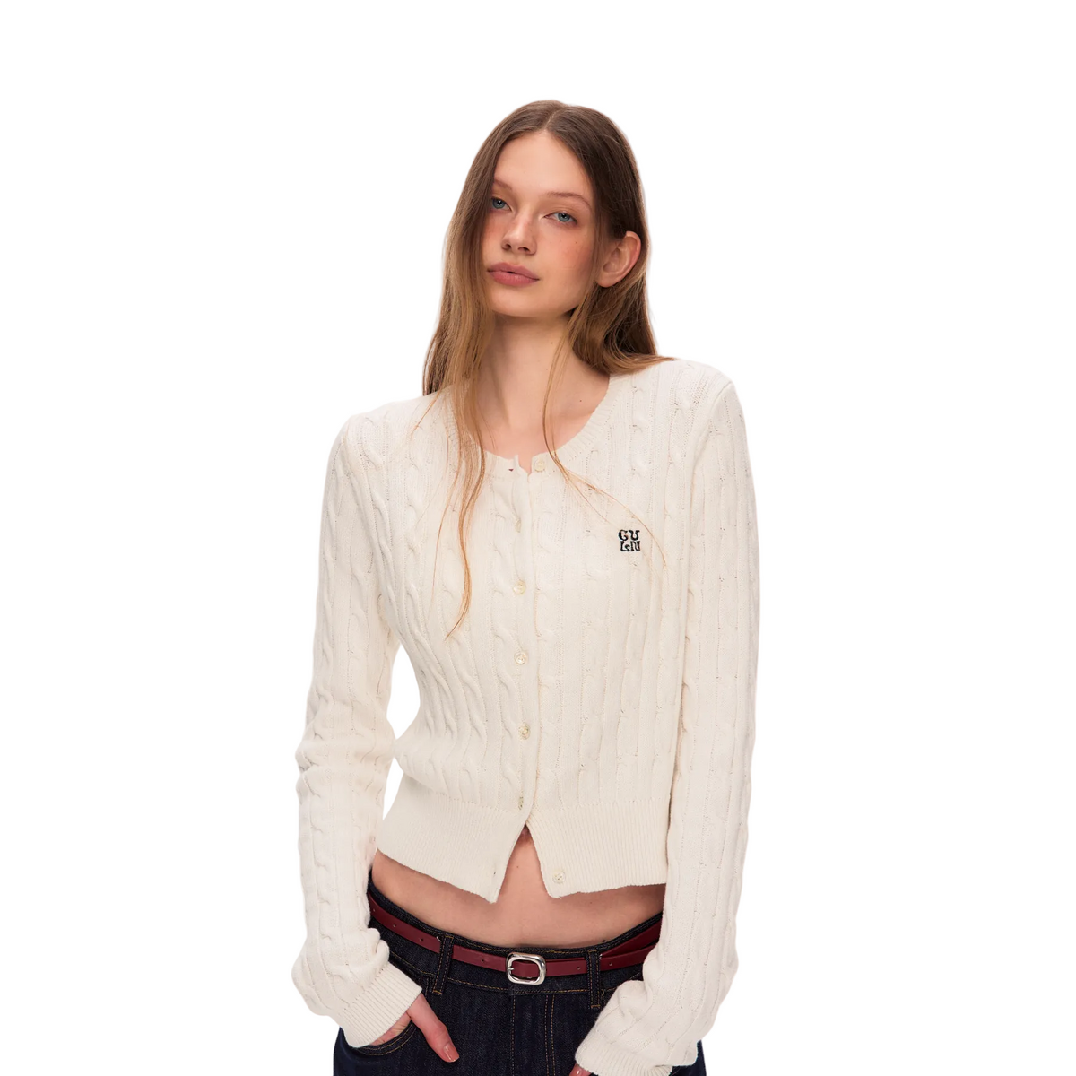 White 3D Cable Knit Linen Cardigan