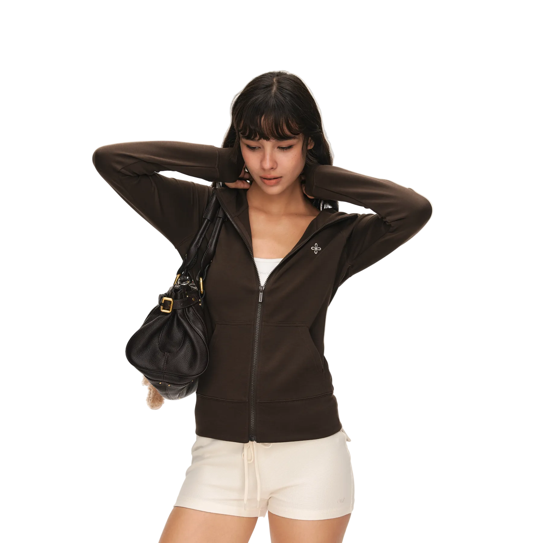 Brown Cross Cloud-Style Slim-Fit Hooded Jacket