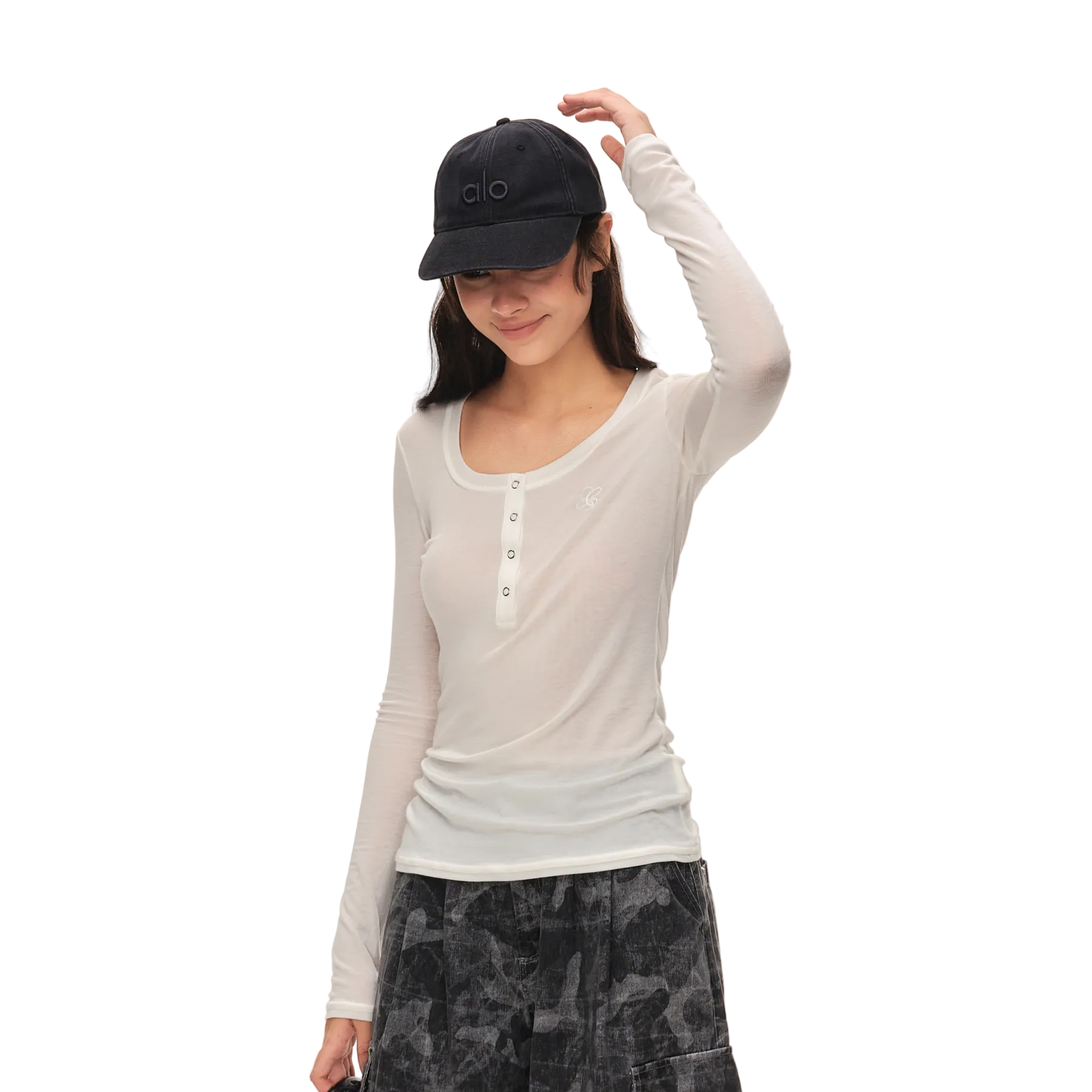 White Tencel Wool Henley Collar Long-Sleeve T-Shirt