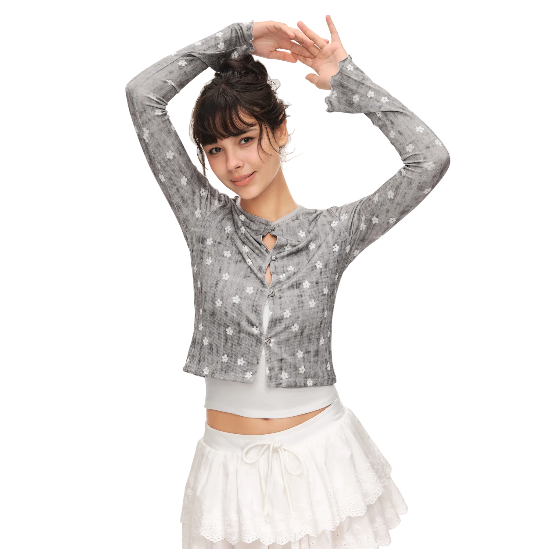 Grey Faux Acetate Piqué Textured Knit Cardigan