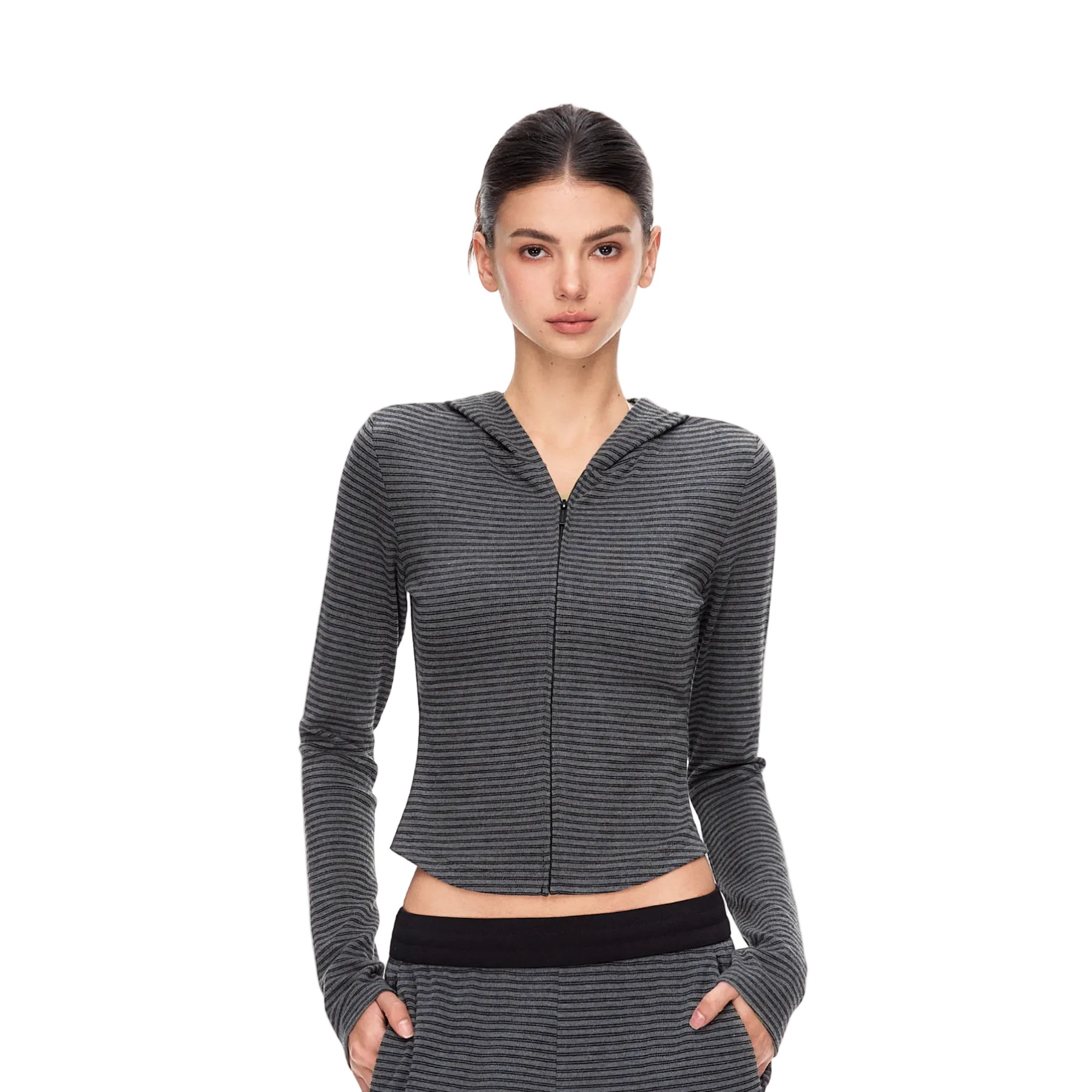 Black And Grey Striped Slim Fit Hooded Sweatshirt
