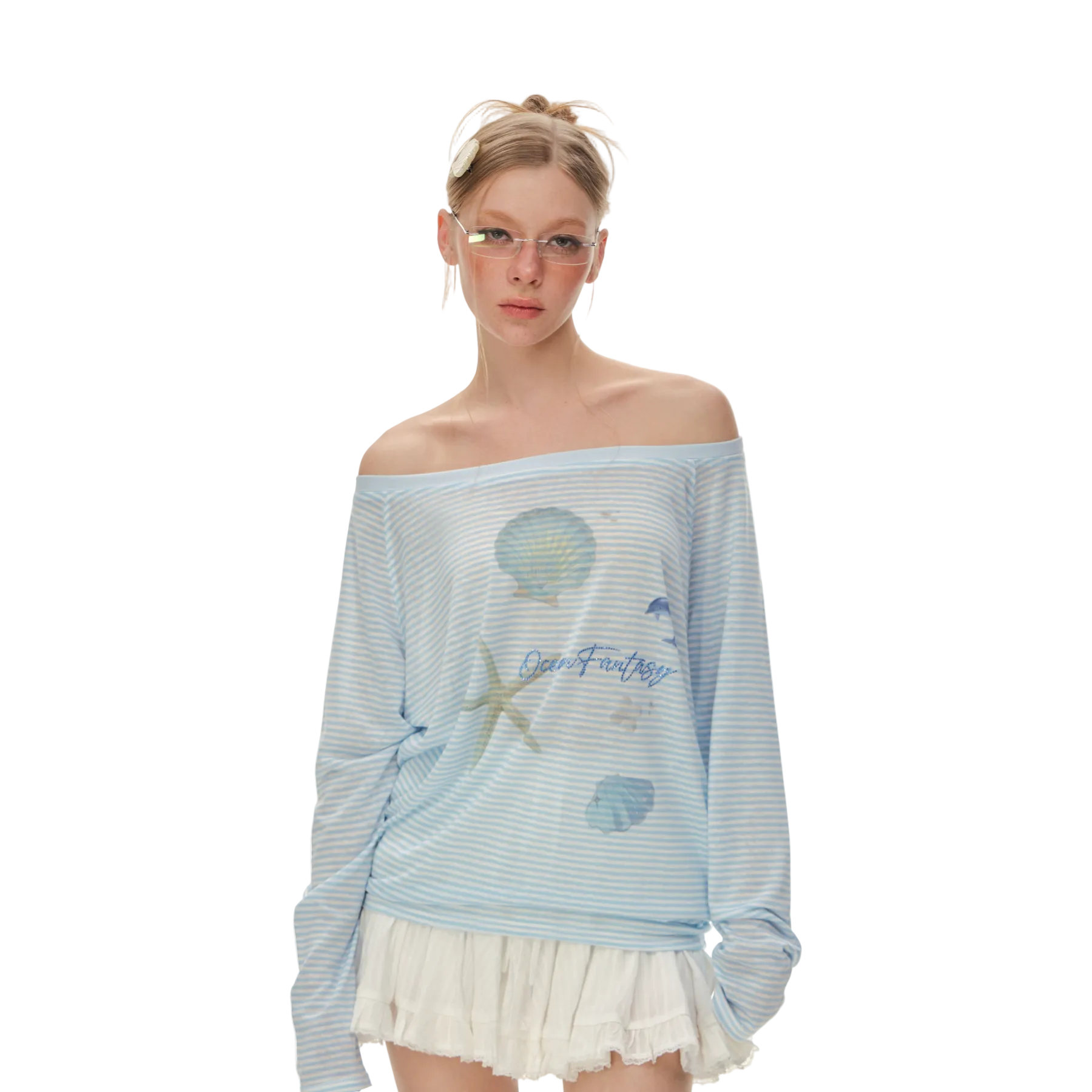 Blue Lyocell Resort Style Off-Shoulder Cover-Up