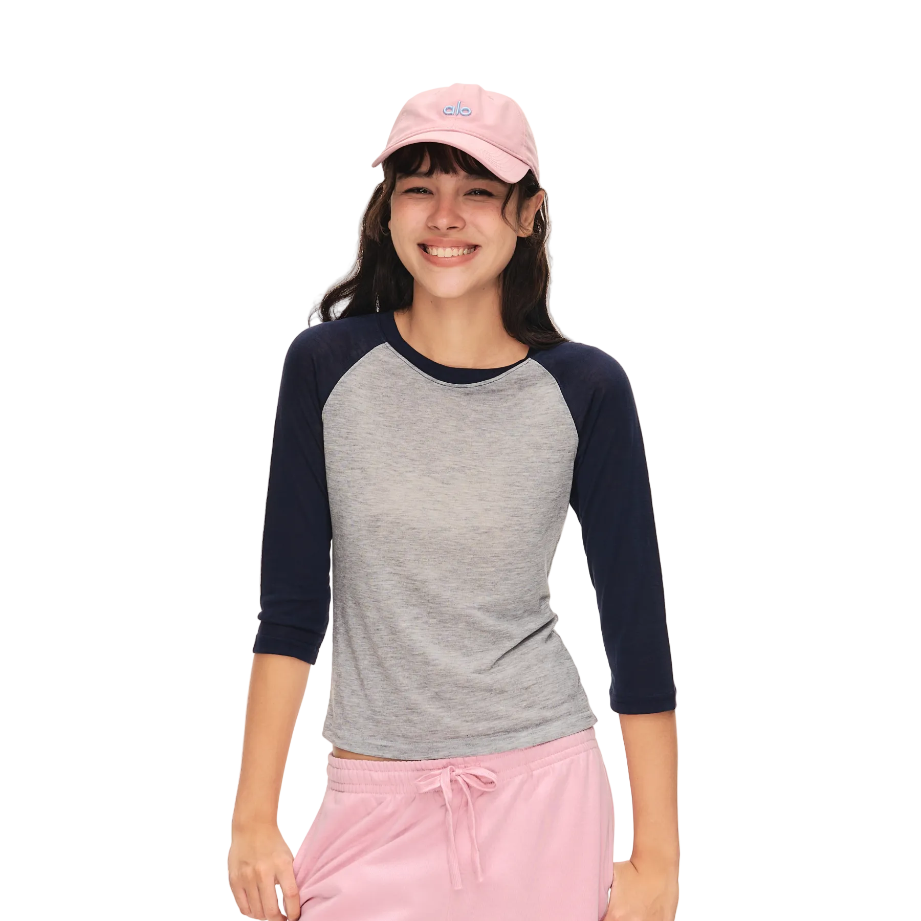 Navy Blue Lyocell Color Block Three-Quarter Sleeve T-Shirt