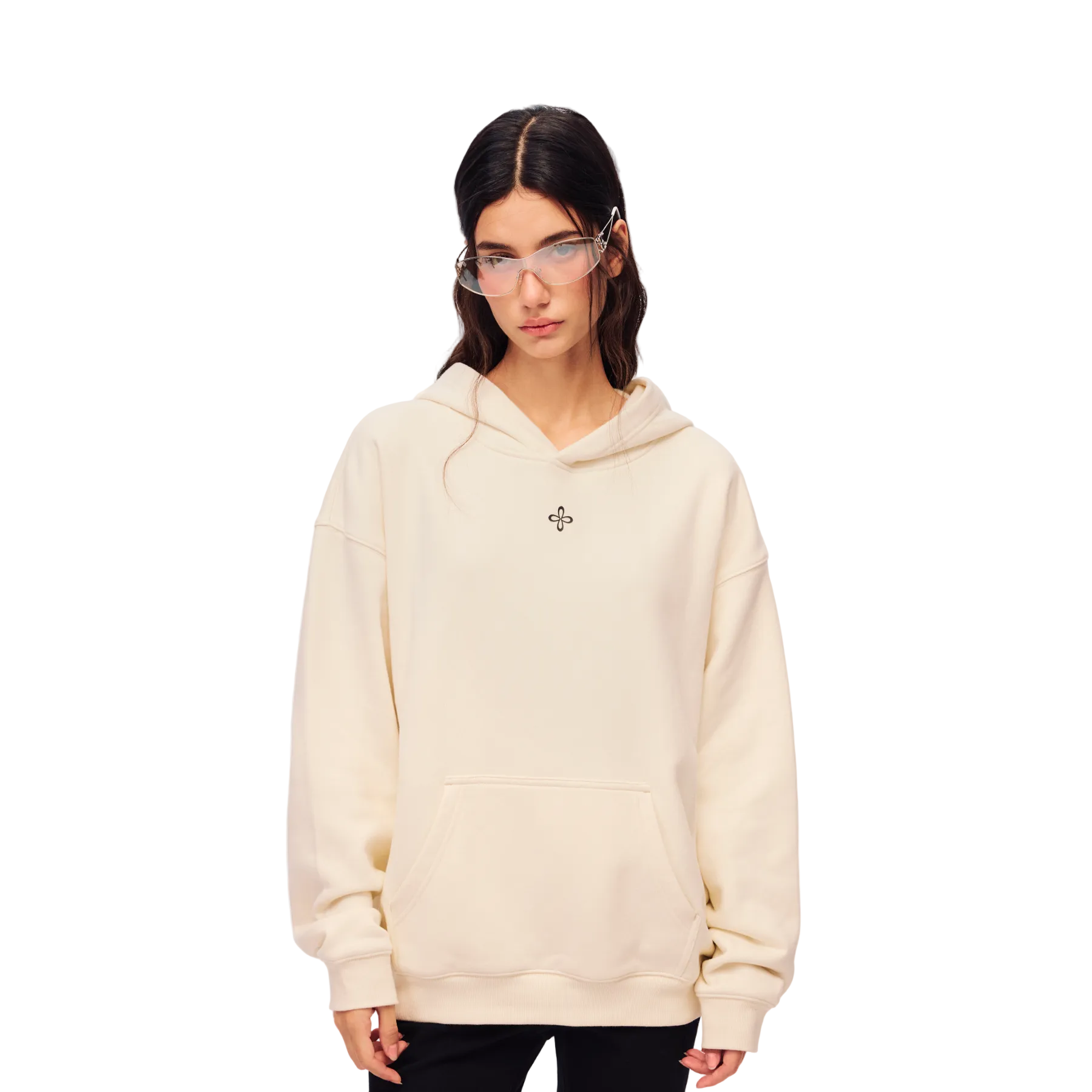 White Cross-Patterned Hoodie