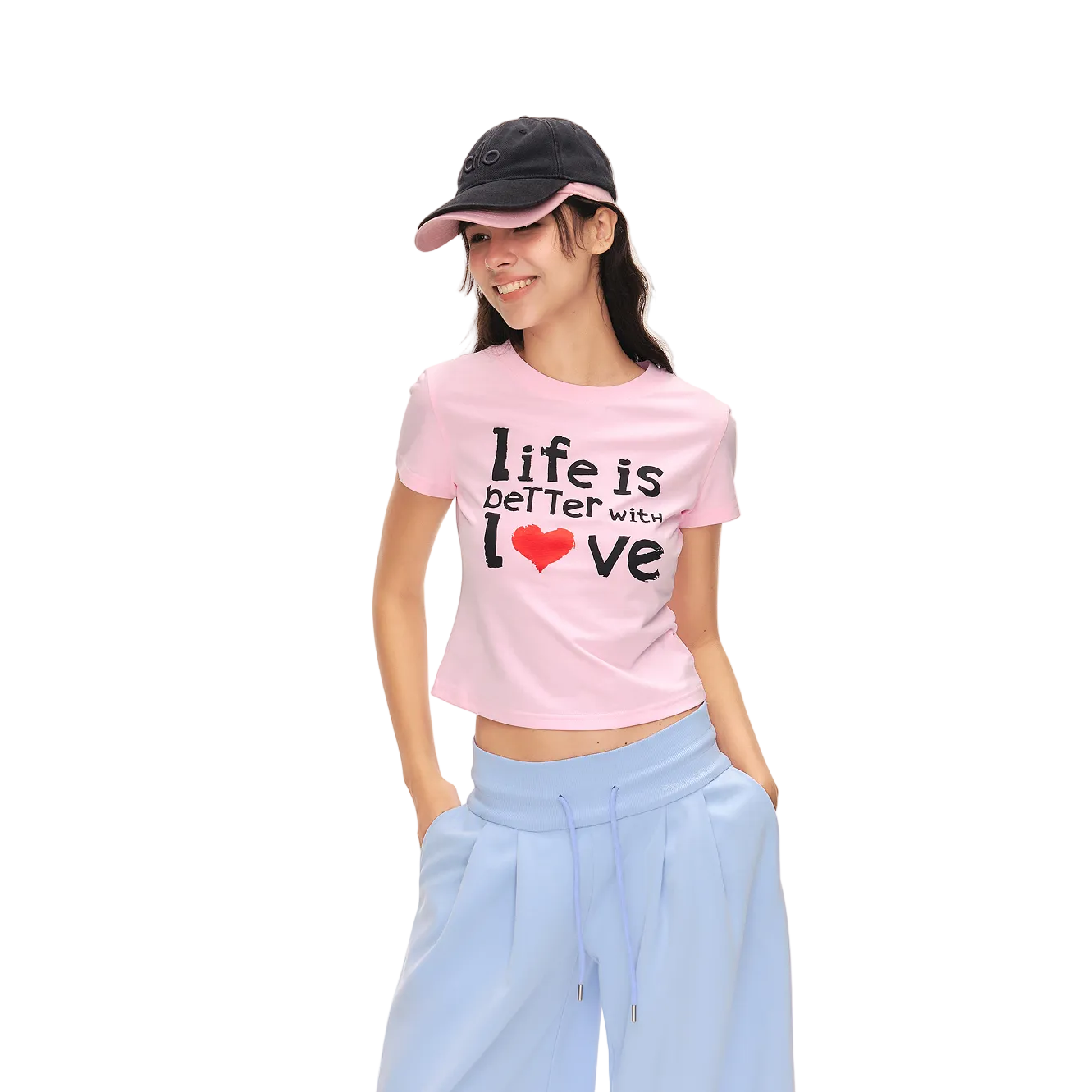 Pink Heart Letter Print Short-Sleeve T-Shirt