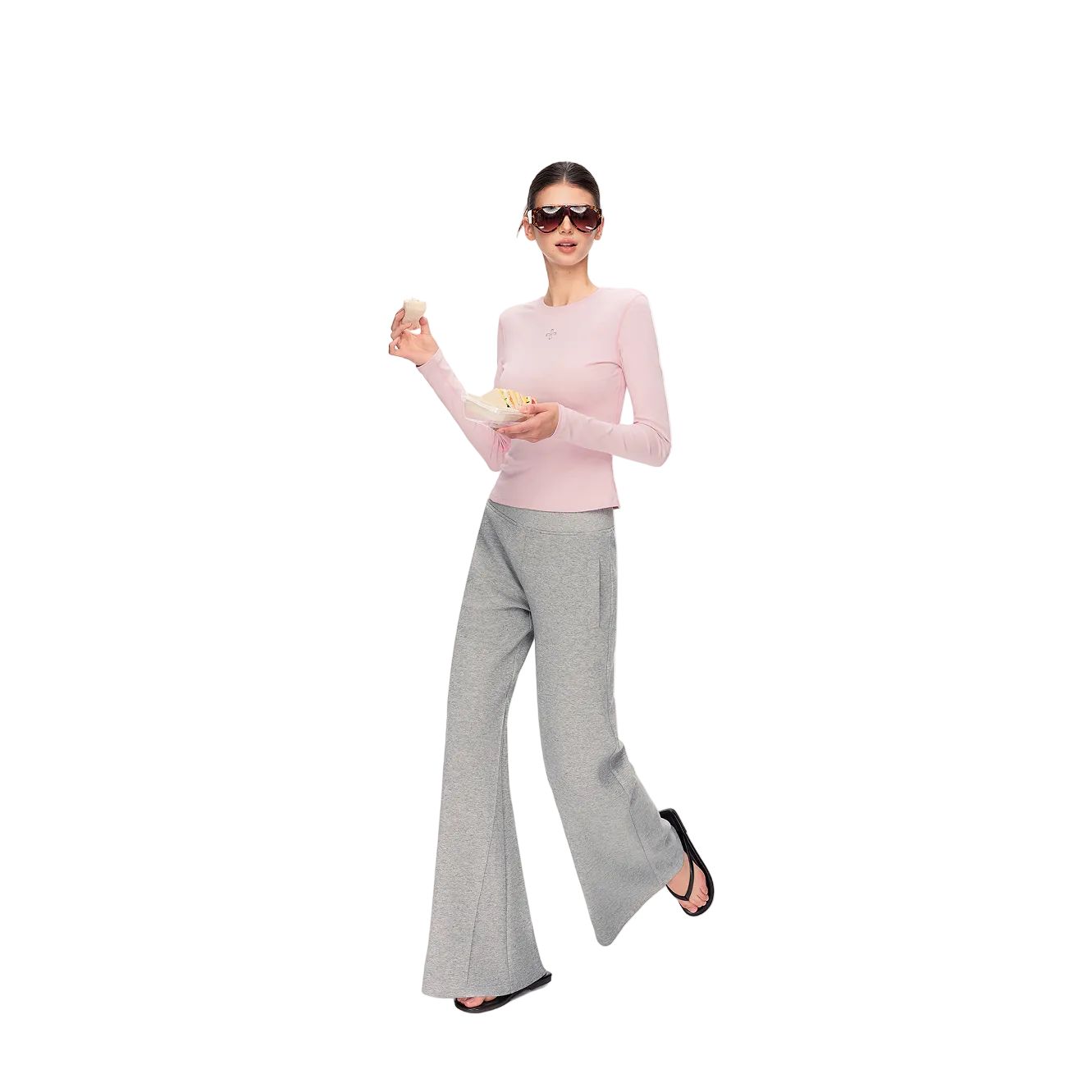 Grey Mid-Low Rise Flare Wide-Leg Sweatpants