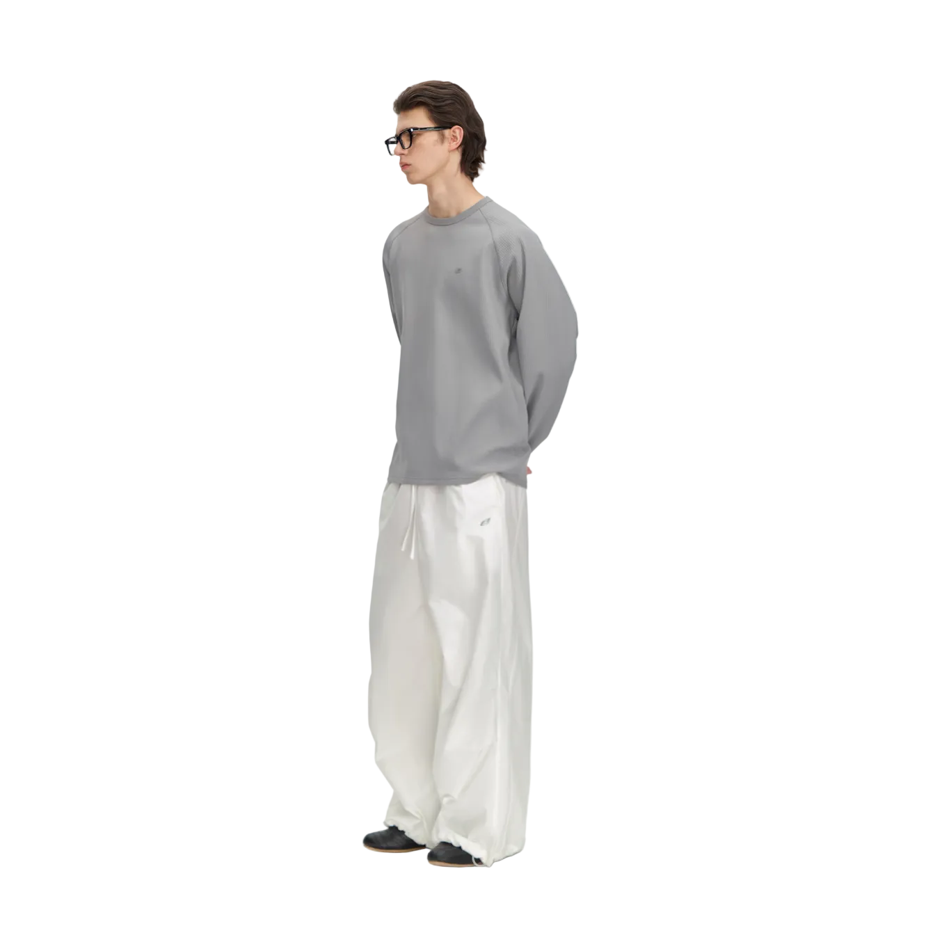 Grey Waffle Knit Quick-Drying Long-Sleeve T-Shirt