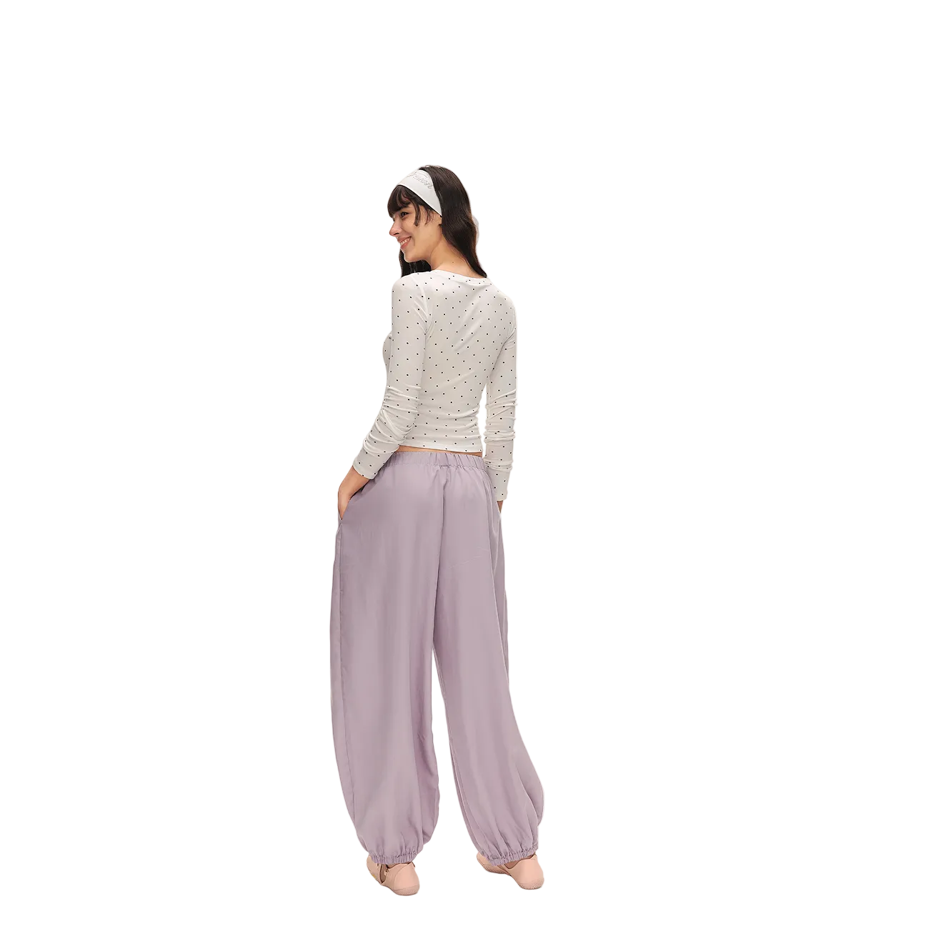 Purple Lyocell Lightweight Loose-fitting Lantern Pants