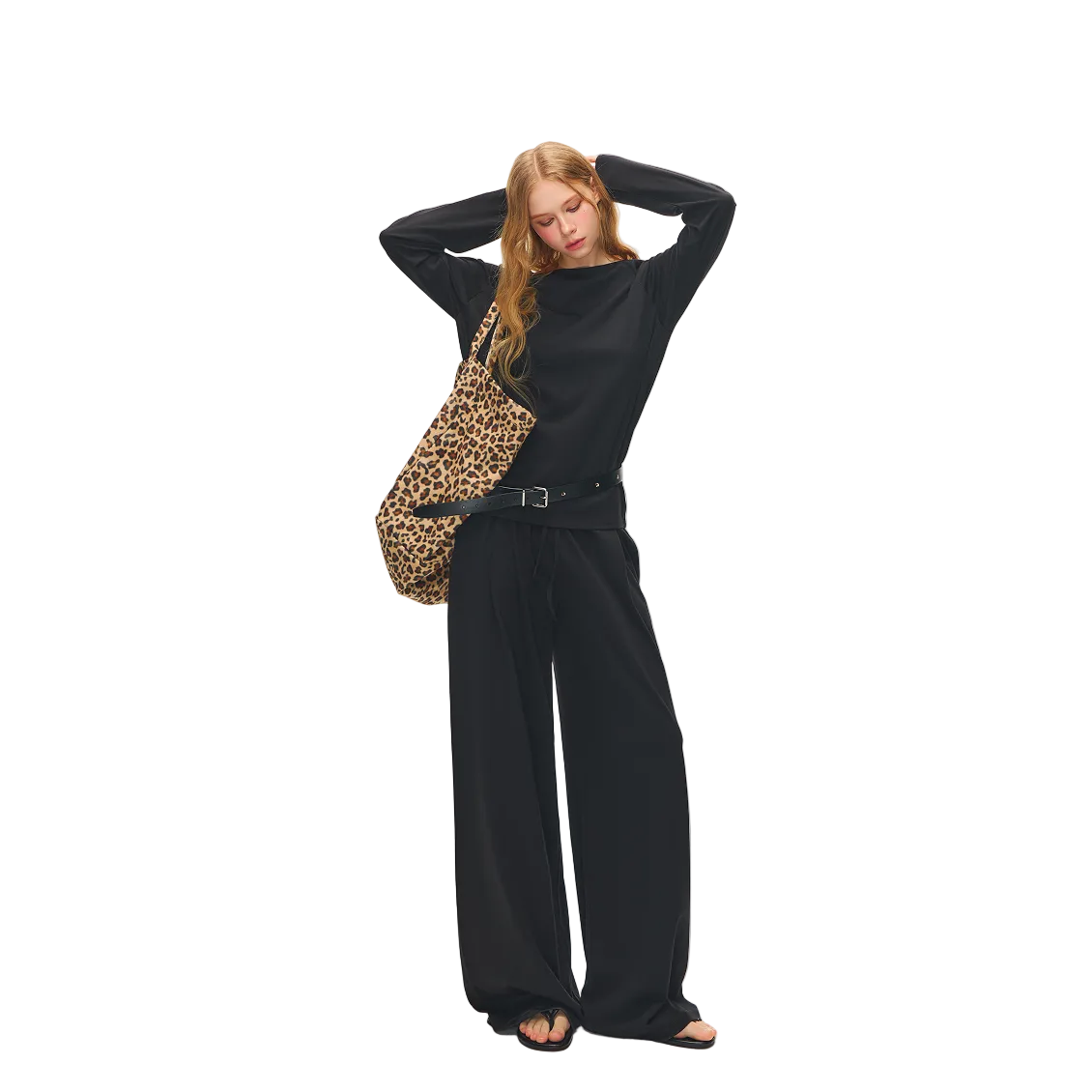 Black Lyocell Off-Shoulder Lazy Long Sleeve