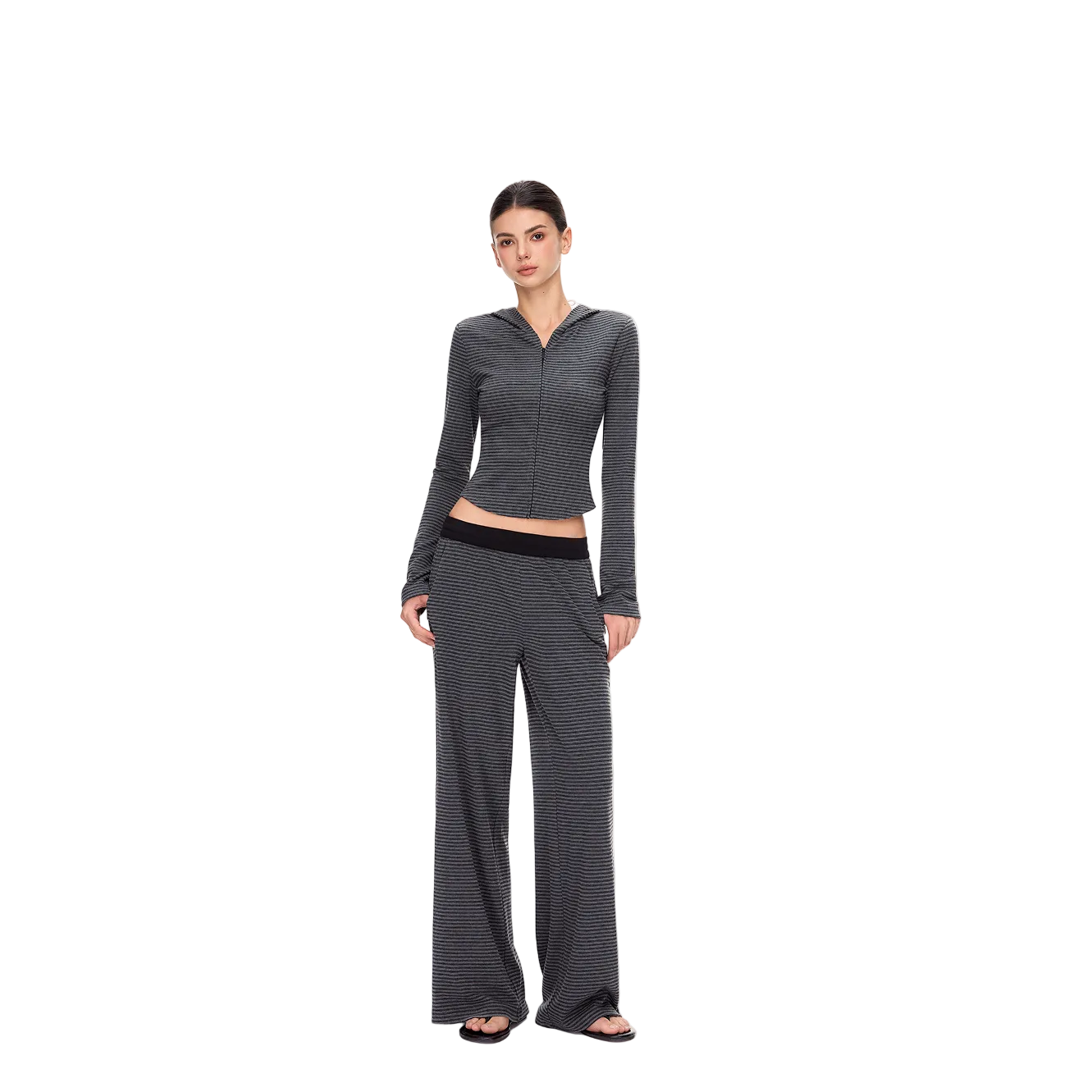 Black and Grey Striped Flowy Casual Trousers