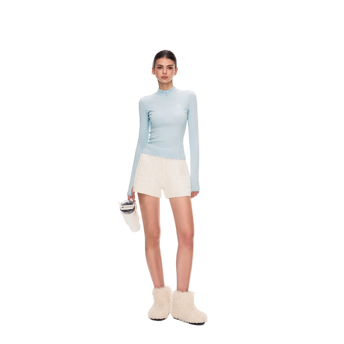 Blue Stand Collar Slim Fit Base Layer Long Sleeve