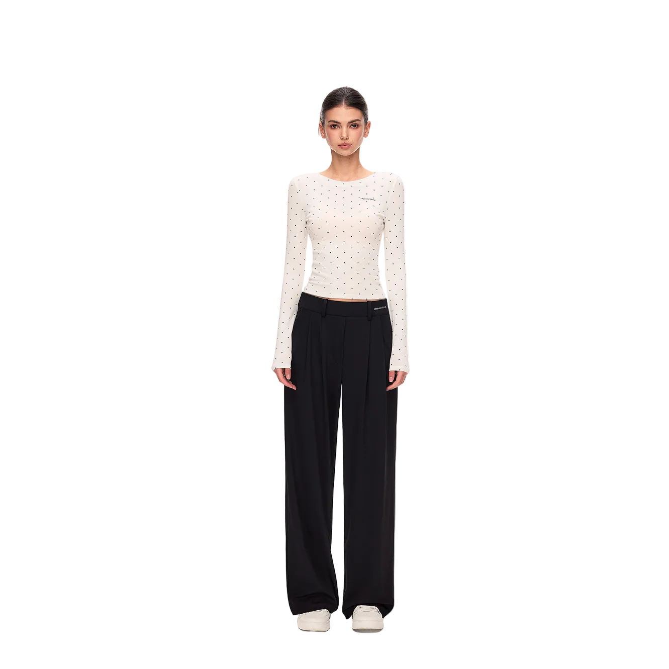 White Tencel Polka Dot Long-Sleeve T-Shirt