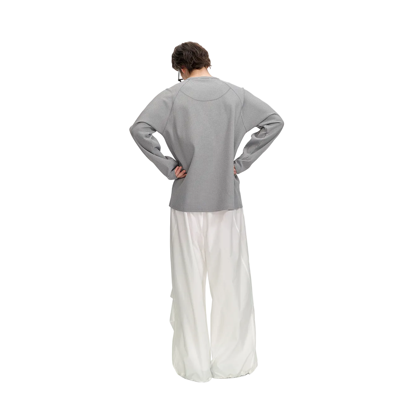Grey Waffle Knit Quick-Drying Long-Sleeve T-Shirt
