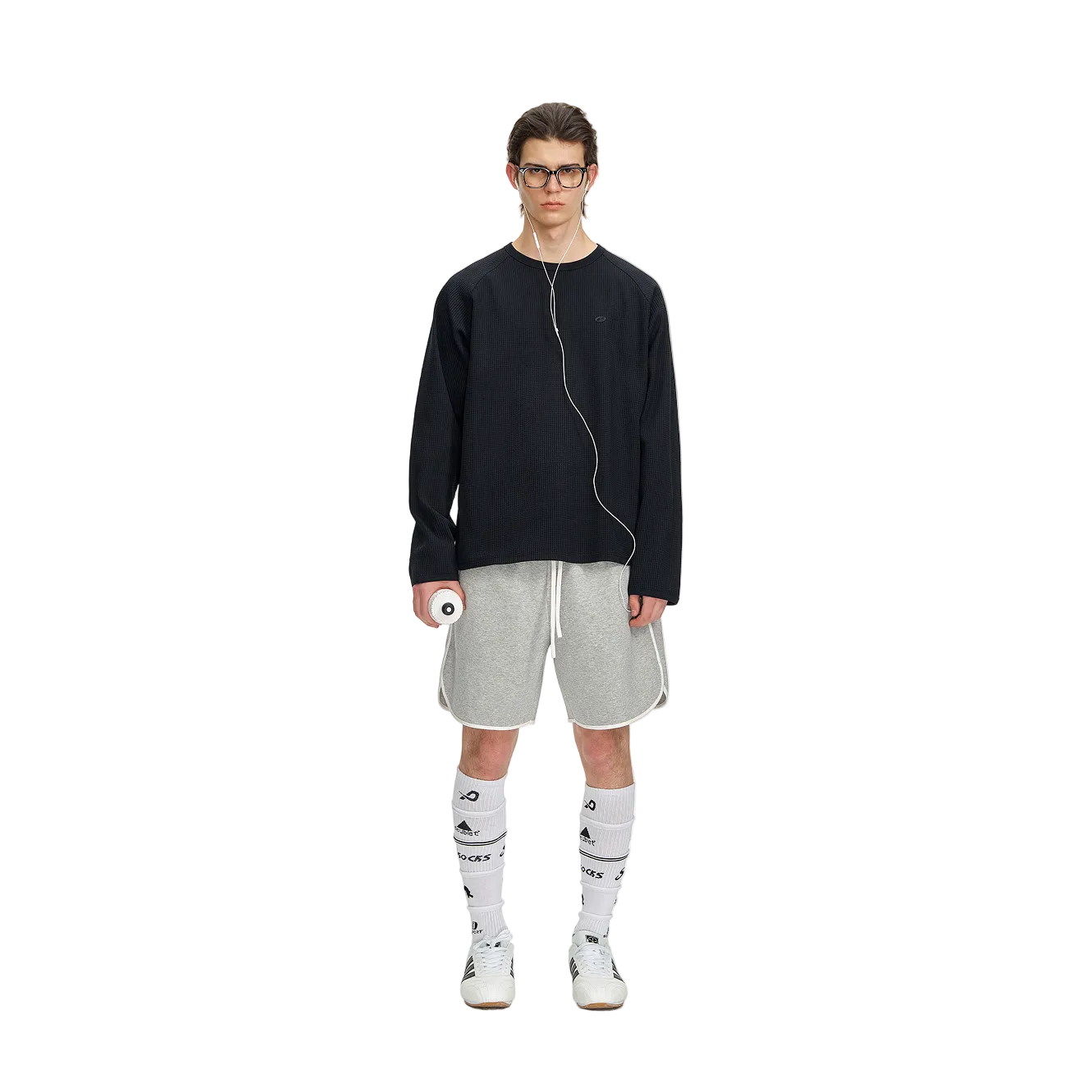 Black Waffle Knit Quick-Drying Long-Sleeve T-Shirt