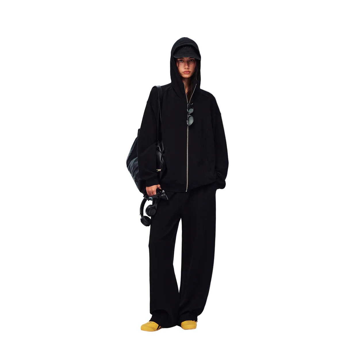 Black Relaxed Waffle Knit Suit Blade Pants
