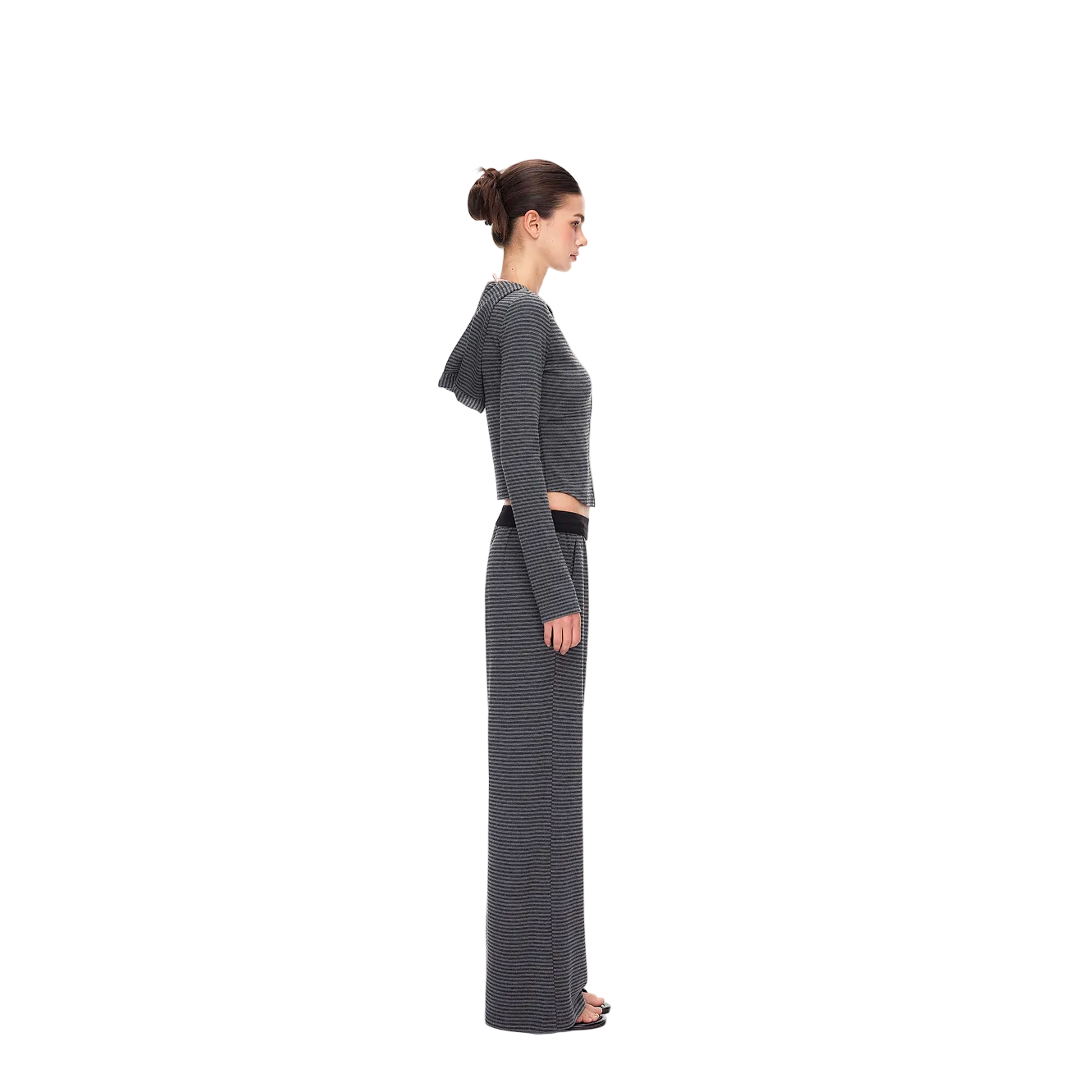 Black and Grey Striped Flowy Casual Trousers