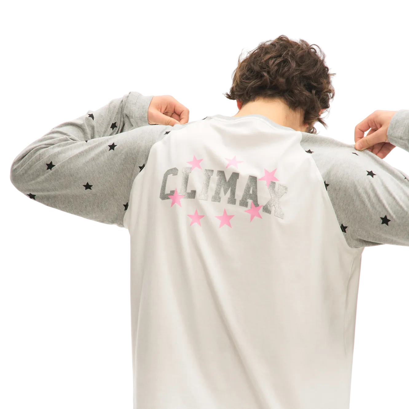 Gray and White Color Block Star Long-Sleeve T-Shirt
