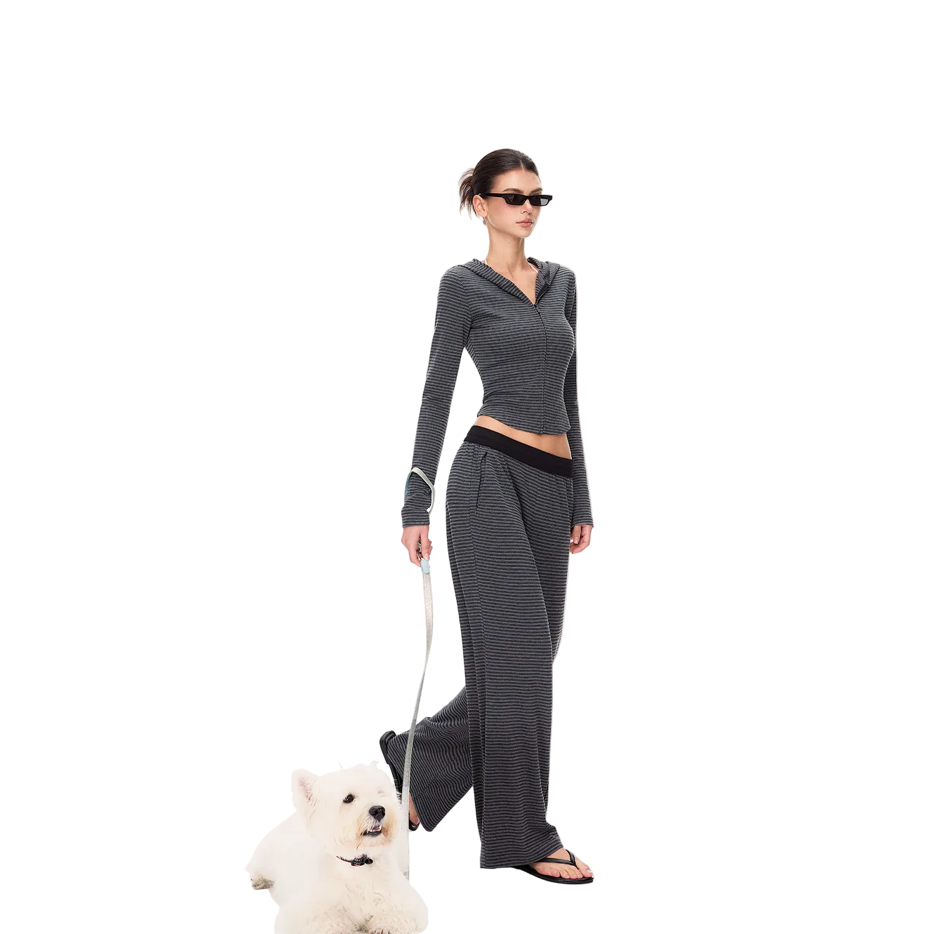 Black and Grey Striped Flowy Casual Trousers