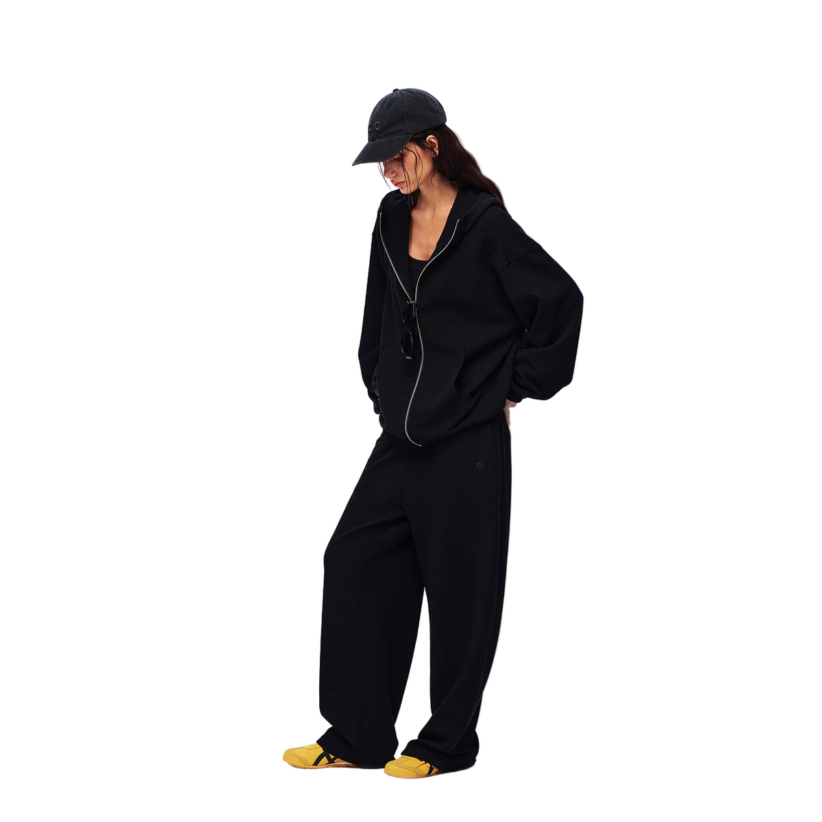 Black Relaxed Waffle Knit Suit Blade Pants