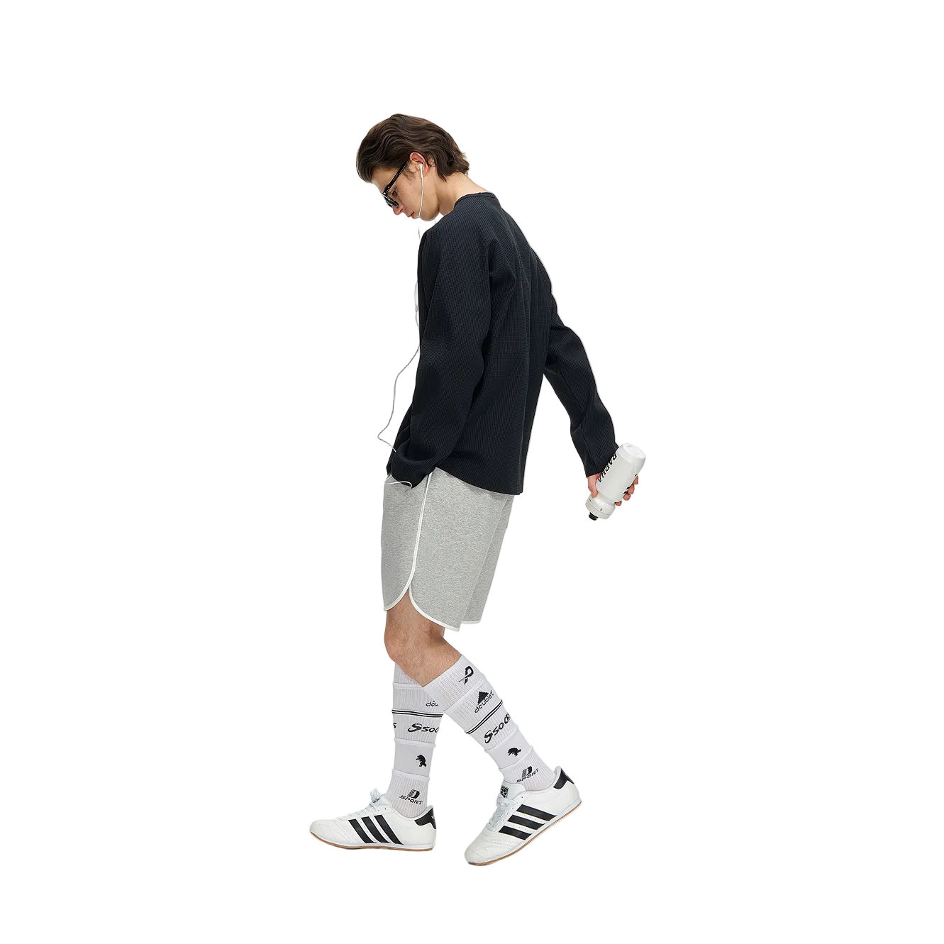 Black Waffle Knit Quick-Drying Long-Sleeve T-Shirt