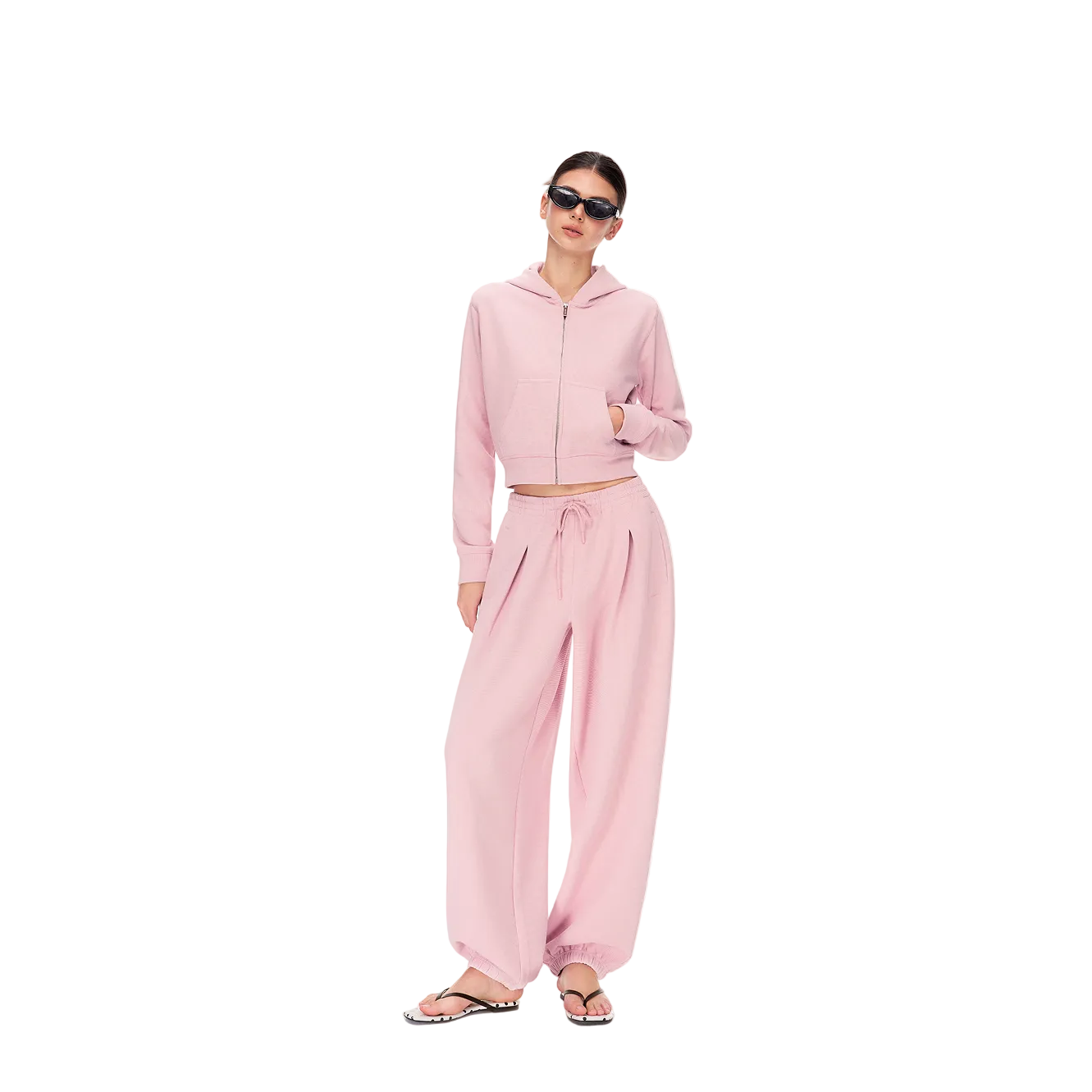 Pink Lazy Waffle Knit Set Jogger Pants
