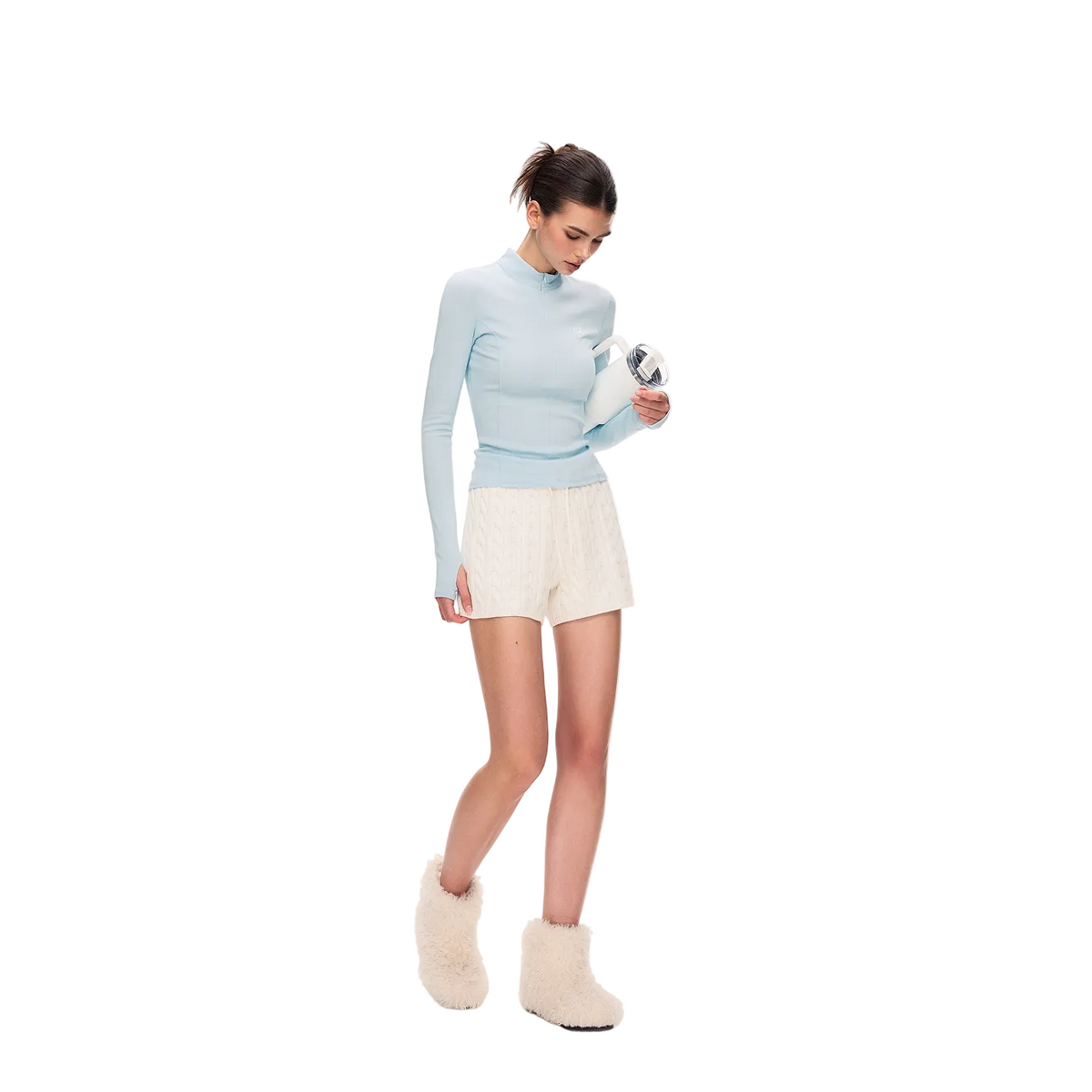 Blue Stand Collar Slim Fit Base Layer Long Sleeve