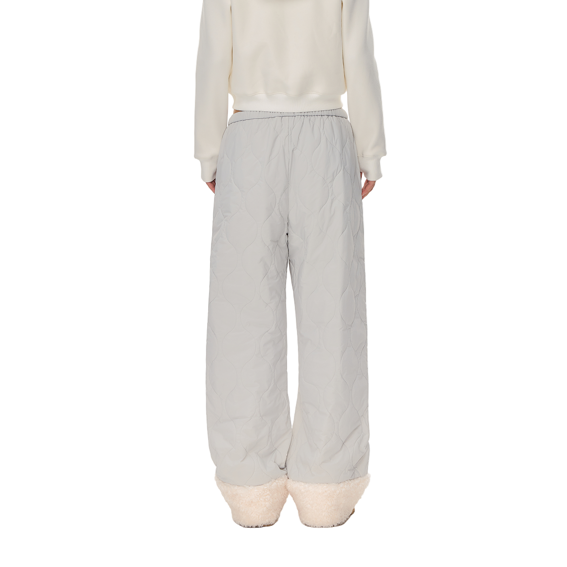 Grey Fleece Patchwork Gourd-Pattern Lined Thickened Thermal Pants